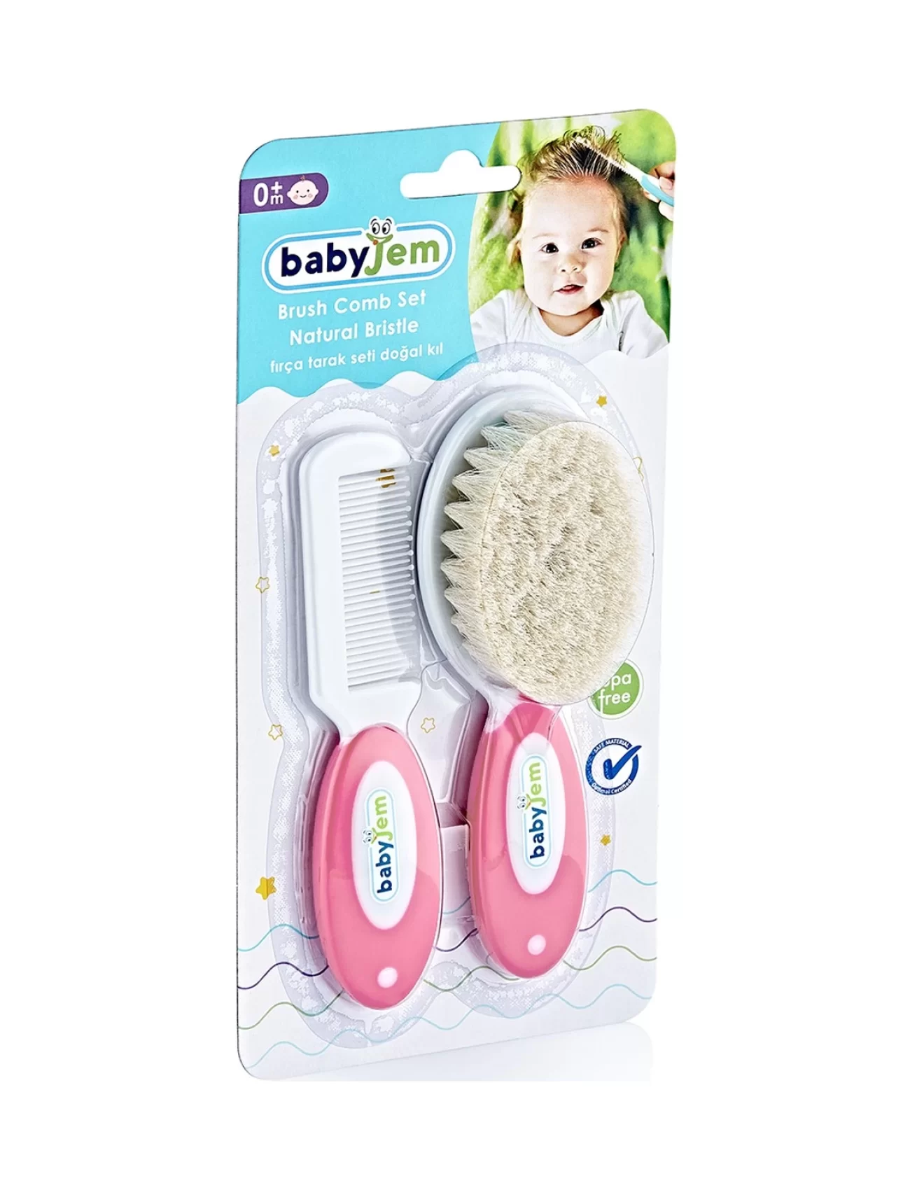 Babyjem Doğal Kıl Fırça Tarak Seti 519 Pembe
