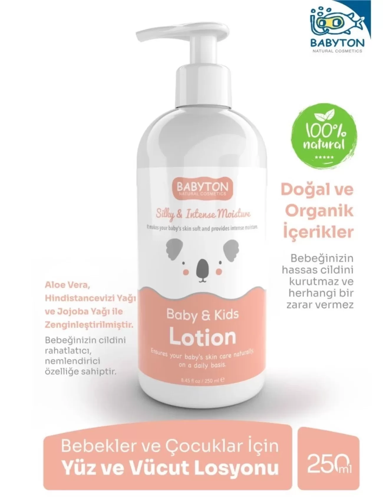 Babyton Bebek ve Çocuklar İçin Doğal Yüz ve Vücut Losyonu 250 ml