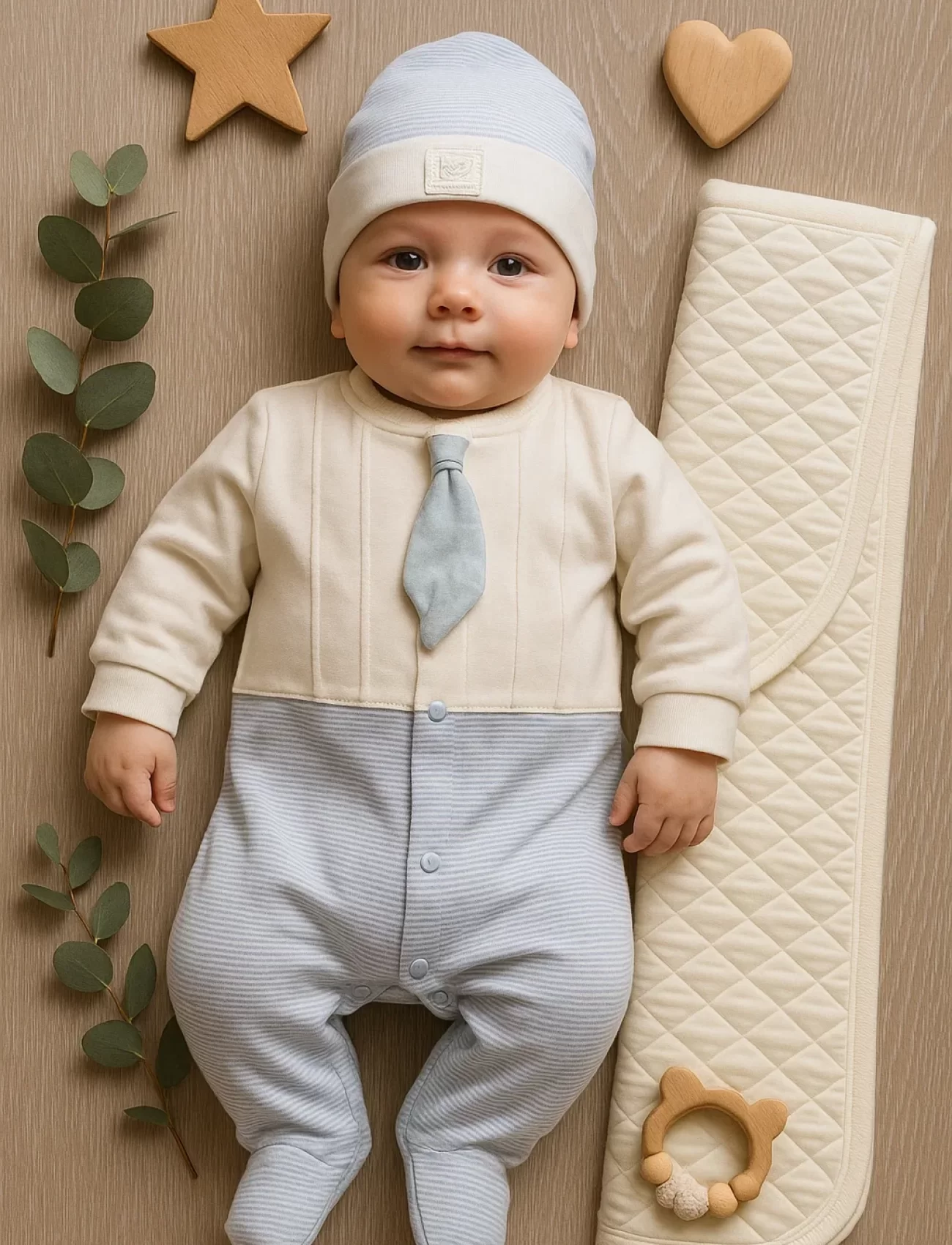 Battaniyeli Tulumlu Erkek Bebek Set %100 Pamuk