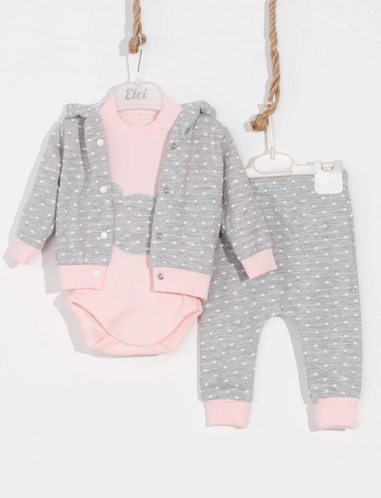 Bear Nakışlı Puanlı Pamuklu 2li Kız Bebek Takımı