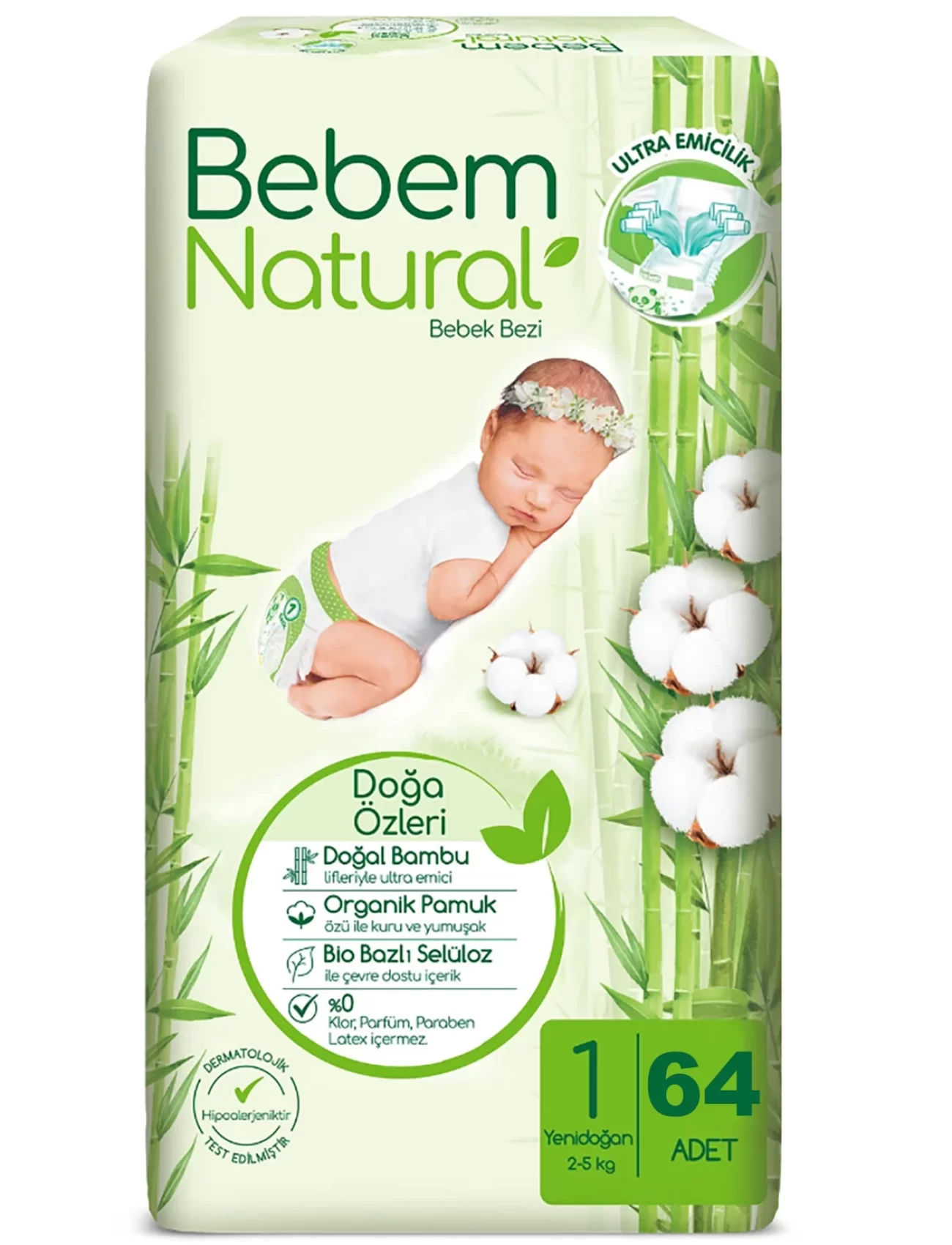 Bebem Natural Bebek Bezi Fırsat Paketi 1 Beden 2-5 Kg 64 Adet