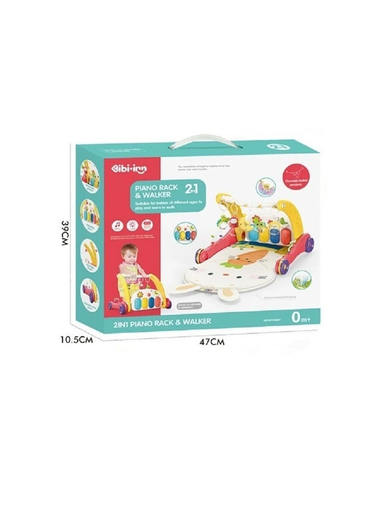 BIB6016- Vardem Piyanolu Bebek Yürüteci ve Tavşan Desenli Kırmızı Oyun Halısı  2 in 1