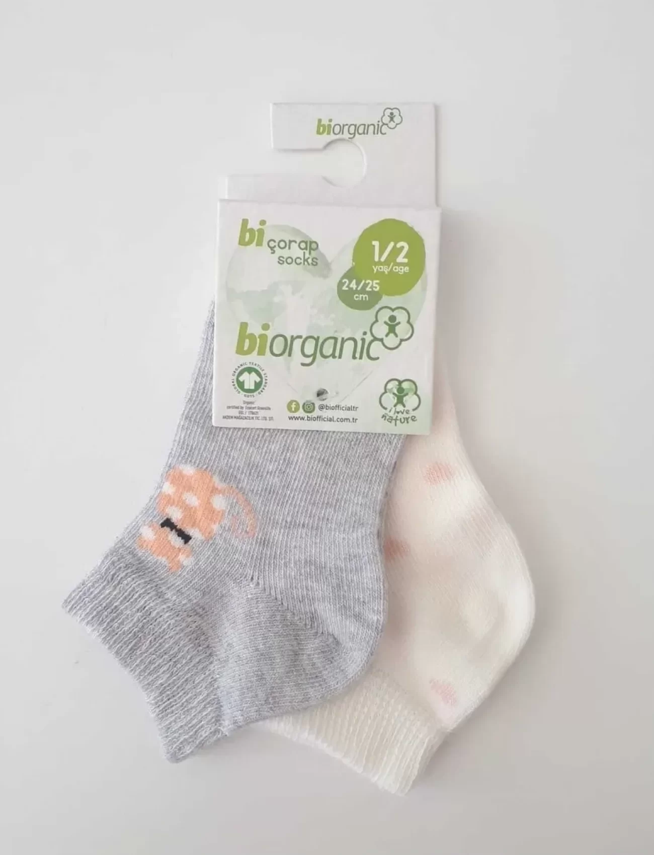 Bibaby Biorganic Cat 2Li Yaş Patik Çorap 68427 Ekru Gri