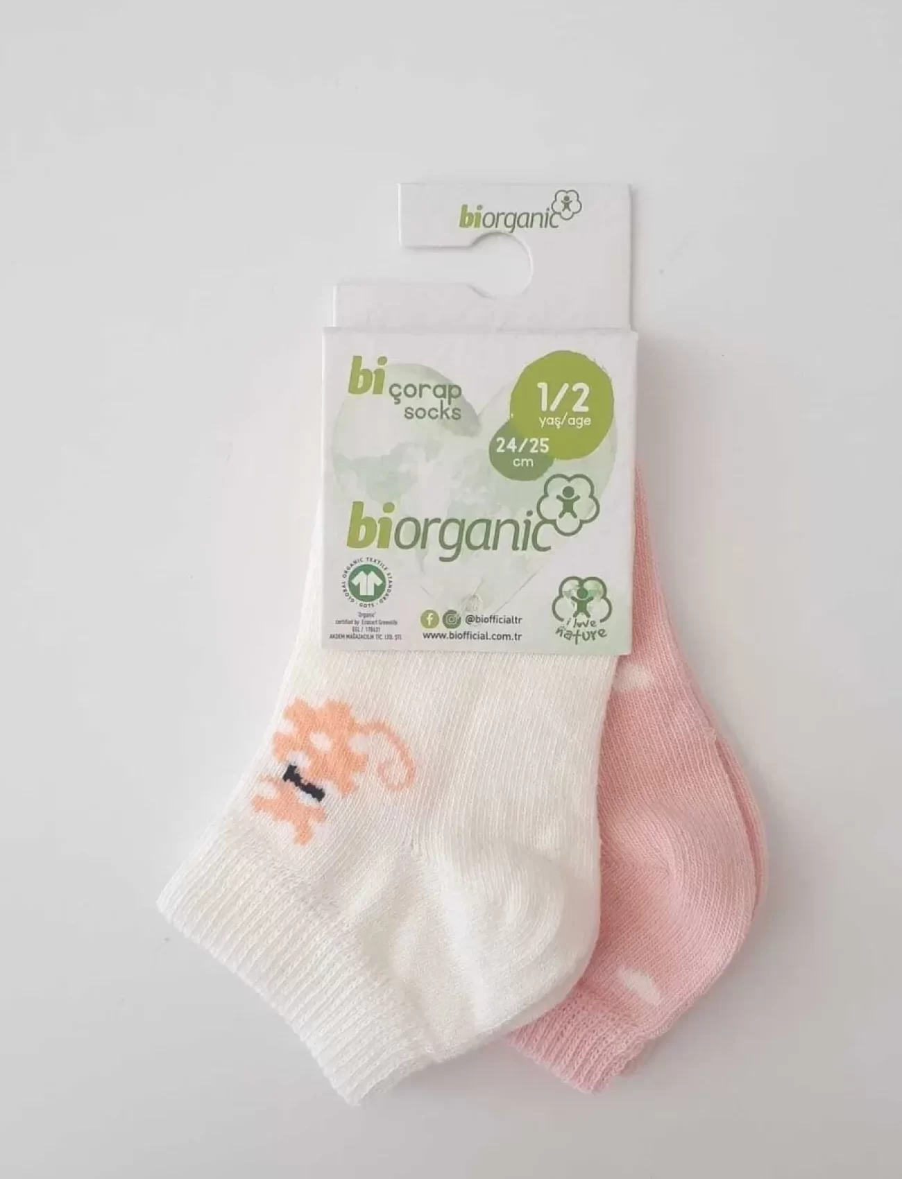 Bibaby Biorganic Cat 2Li Yaş Patik Çorap 68427 Pembe Ekru