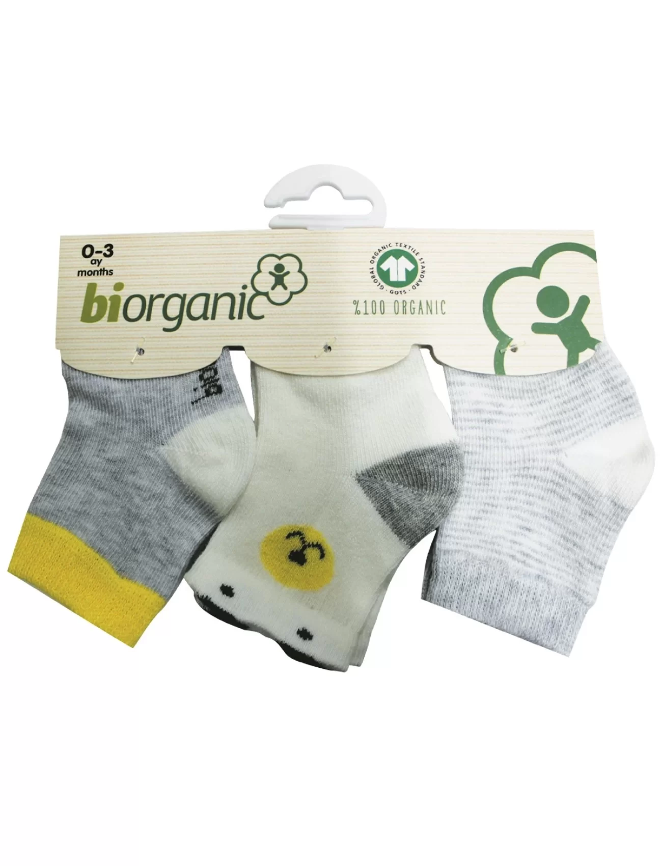 Bibaby Biorganic Cute Bear 3Lü Çorap 68363 Gri Sarı