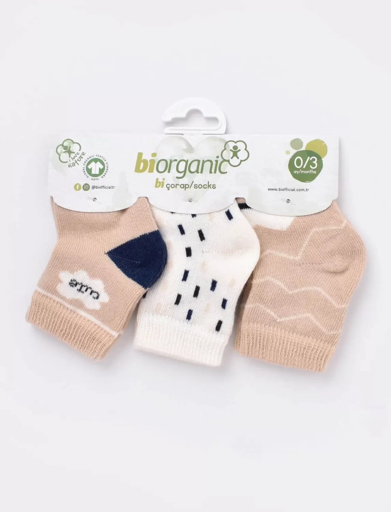 Bibaby Biorganic Cute Erkek 3Lü Çorap 68448 Bej