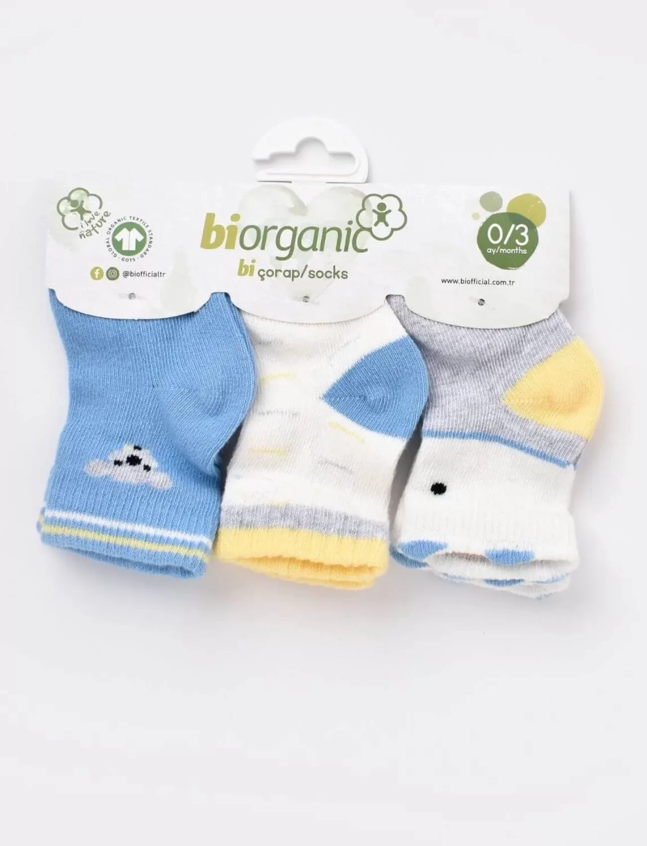 Bibaby Biorganic Papyonlu Koala Erkek 3Lü Çorap 68447 Mavi