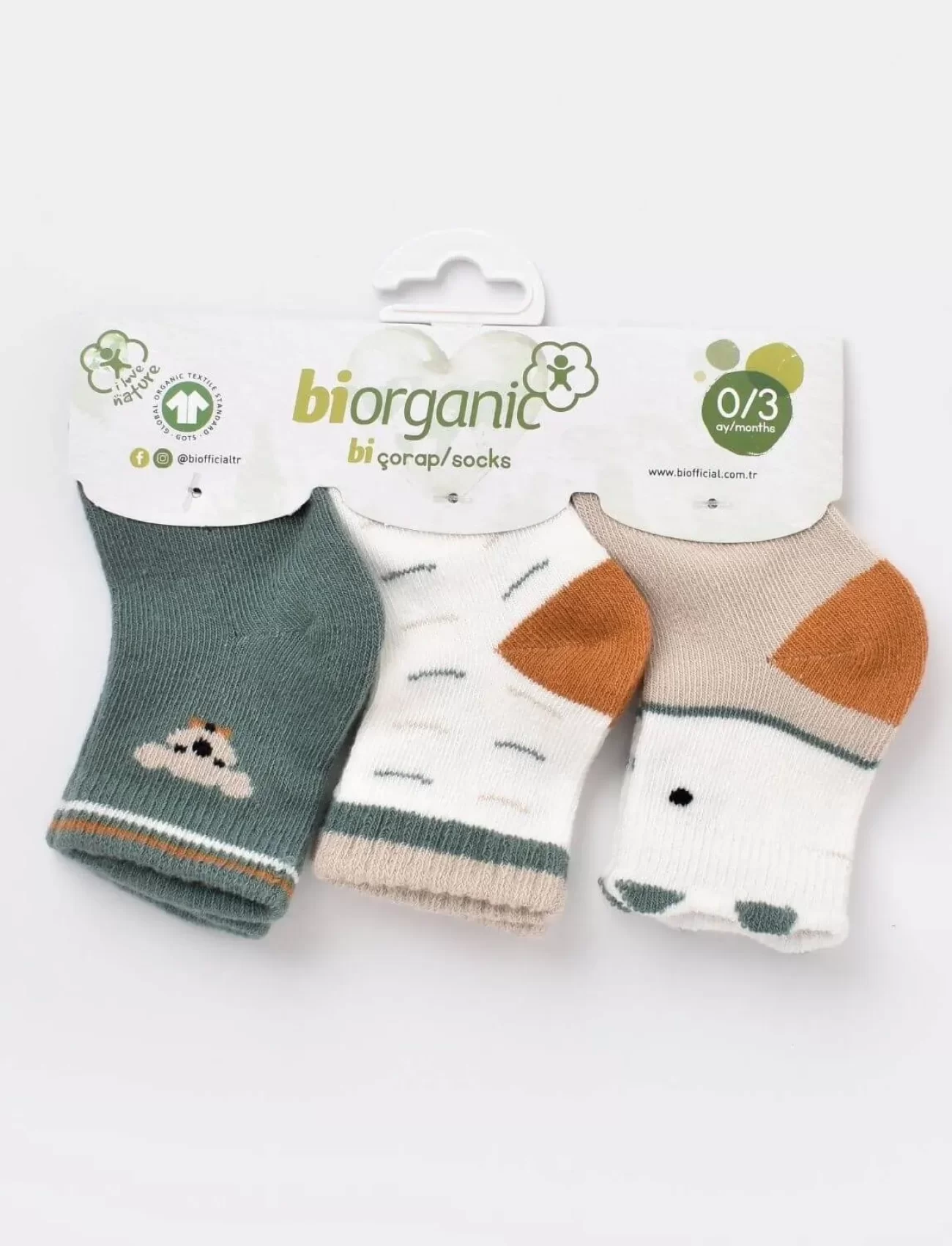 Bibaby Biorganic Papyonlu Koala Erkek 3Lü Çorap 68447 Nil