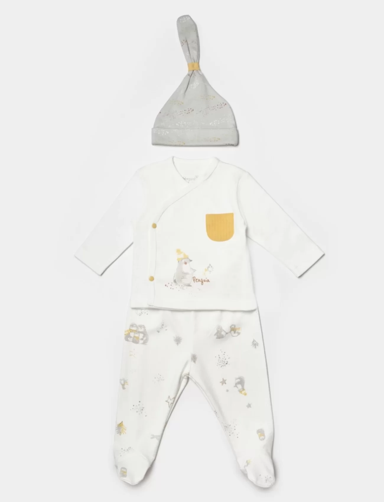 Bibaby Biorganic Penguin Club 3lü Bebek Set 73336 Ekru Gri