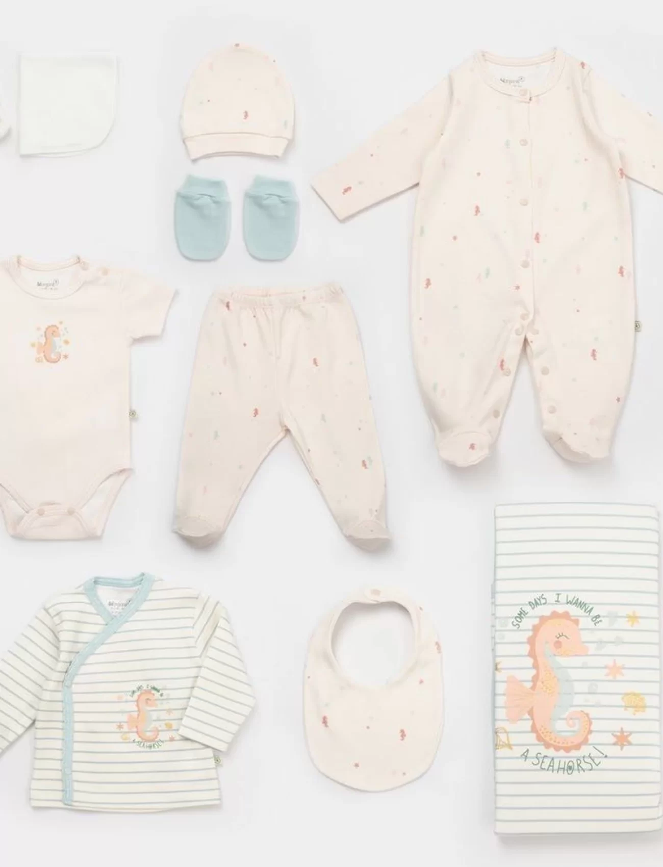 Bibaby Biorganic Save The Seahorse 10Lu Hastane Çıkış Seti 63233 Bej-Mint