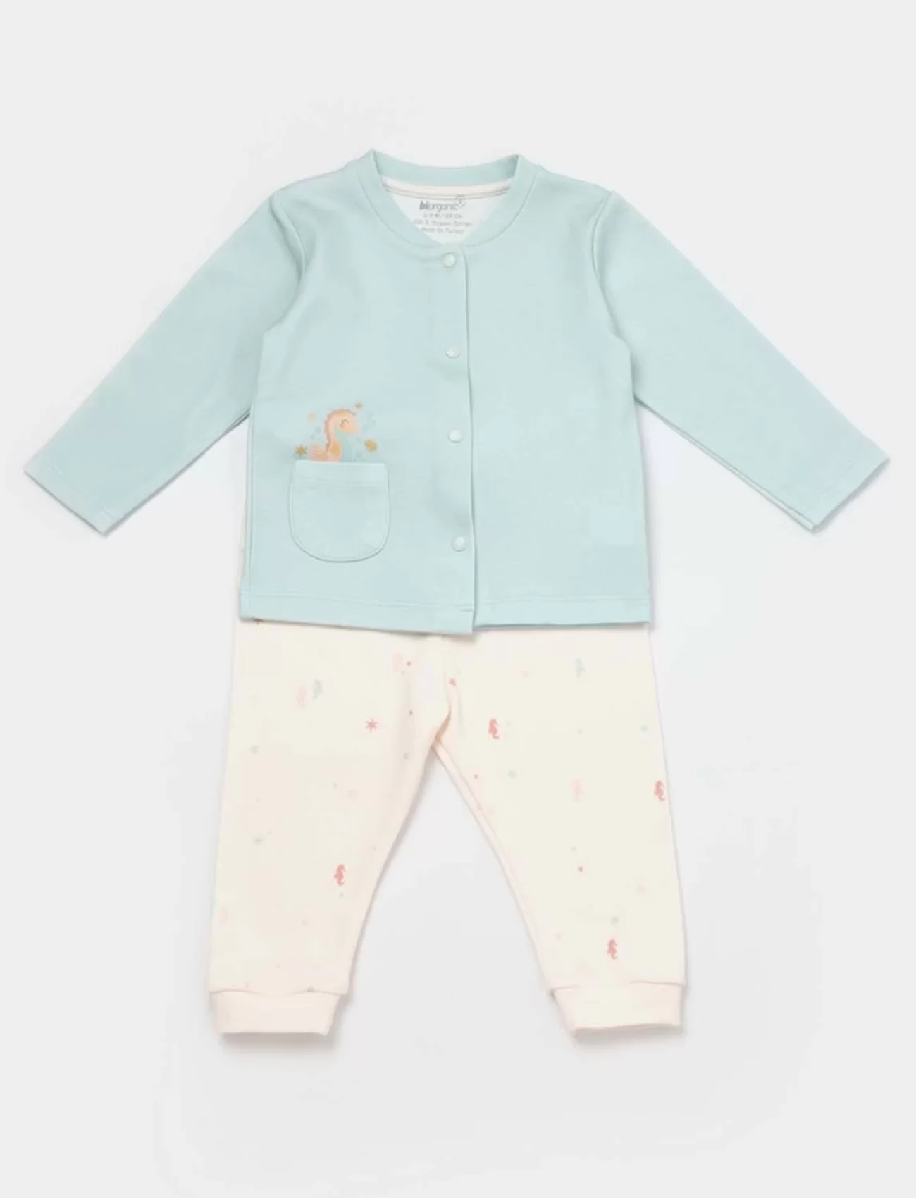 Bibaby Biorganic Save The Seahorse Bebek Pijama Takımı 59796 Bej-Mint