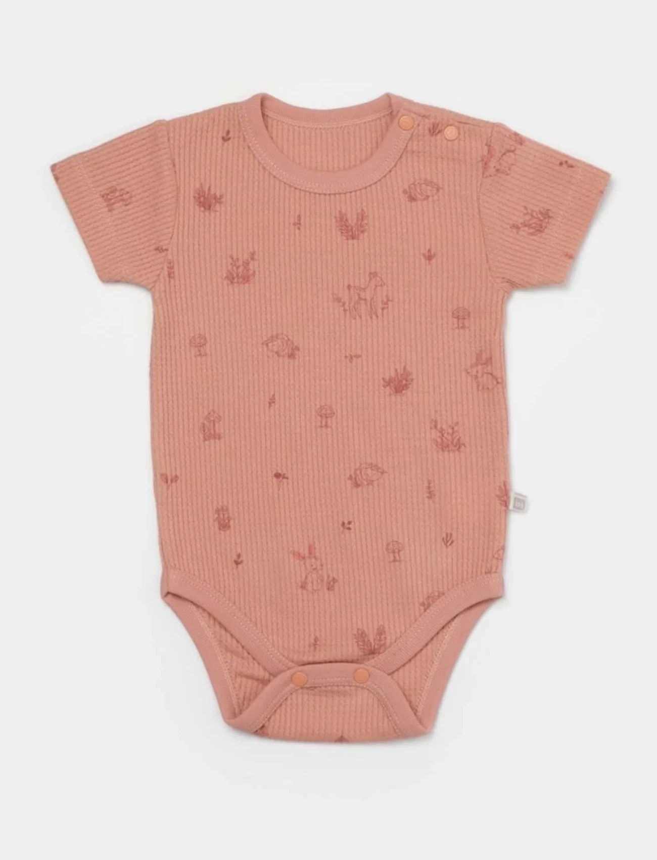 Bibaby Biorganic Waffle Deer And Bird Kısa Kol Body 56984 Ekru Rose