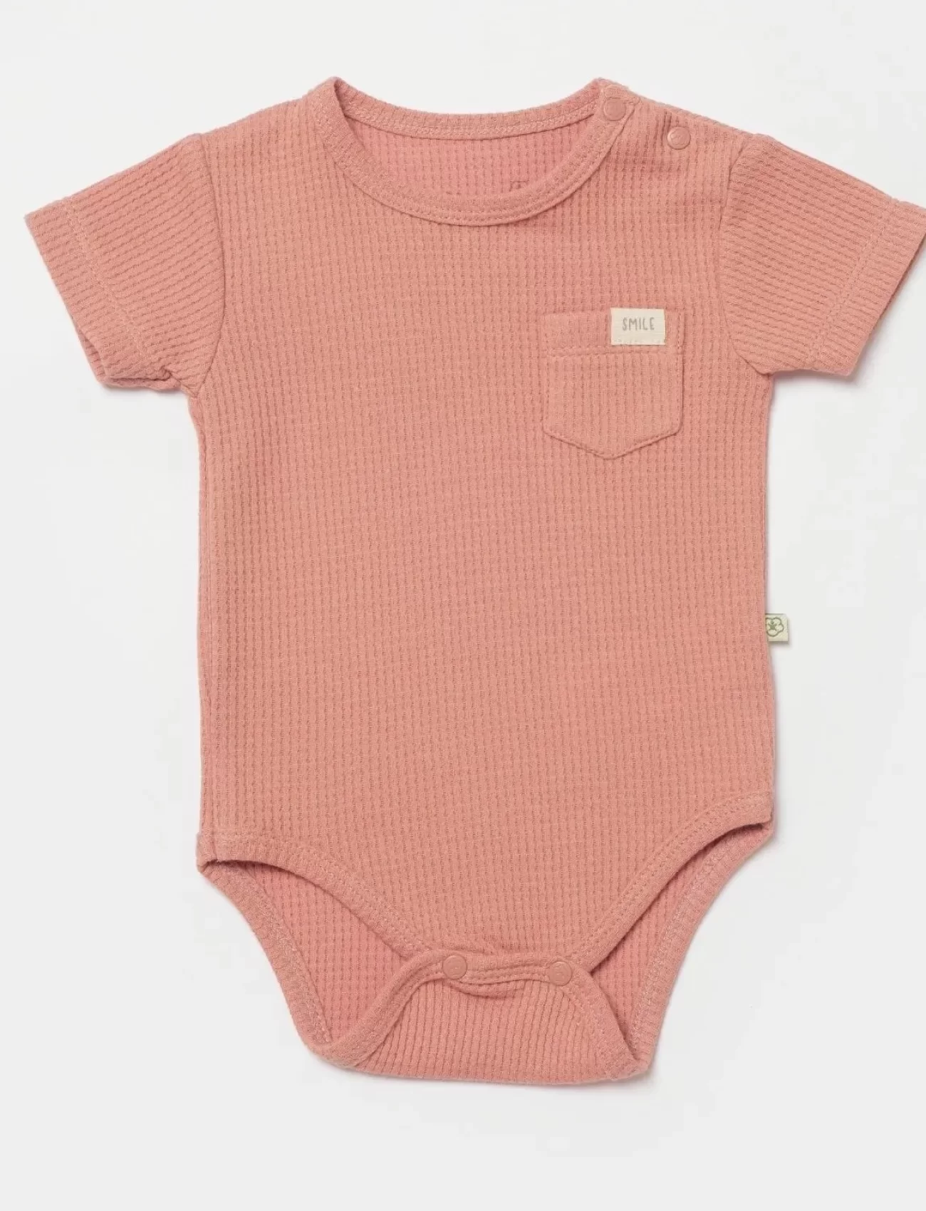 Bibaby Biorganic Waffle Smile Kısa Kol Bebek Body 56987 Red-Brown