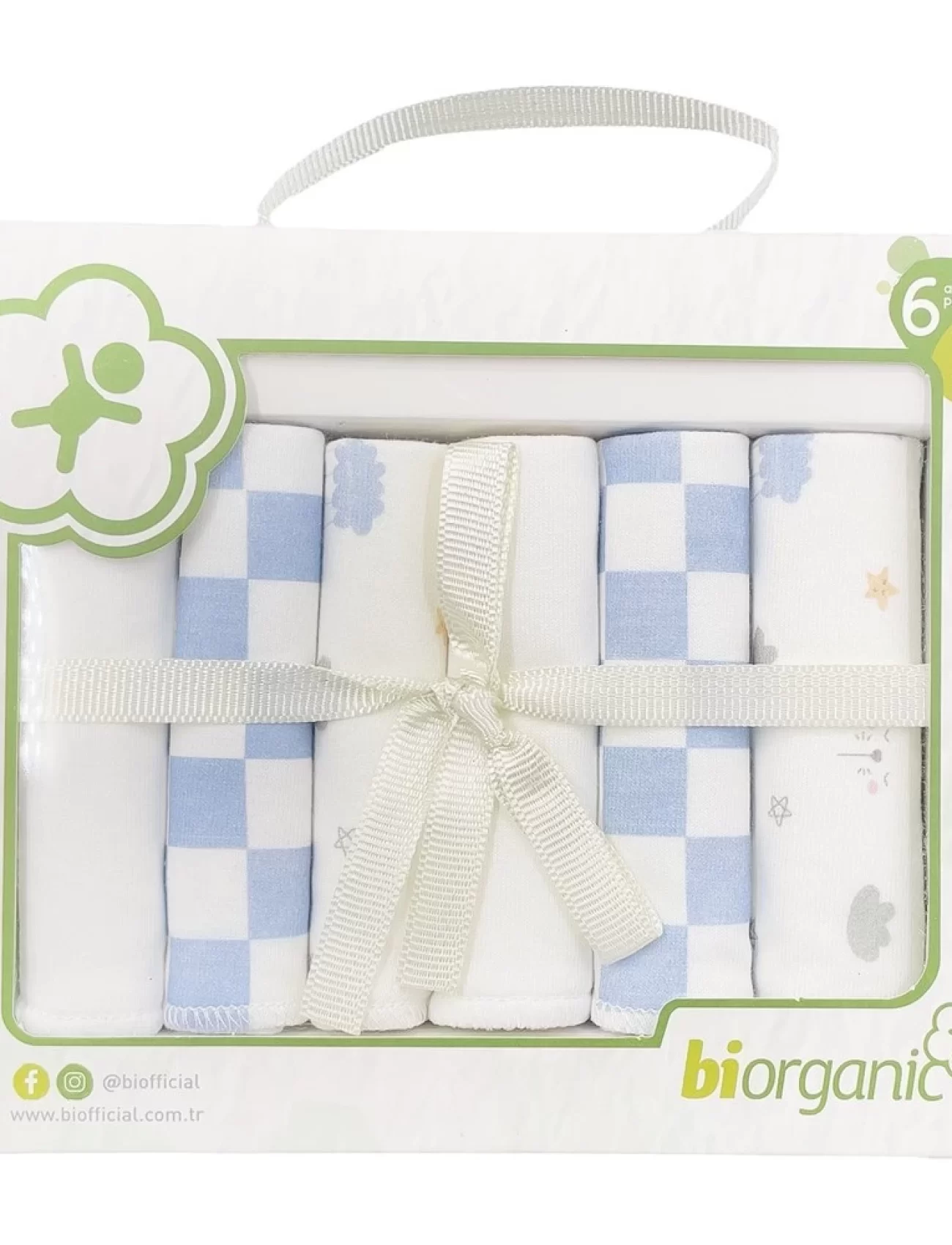 Bibaby Biorganik Desenli 6lı Penye Mendil 57759 Mavi