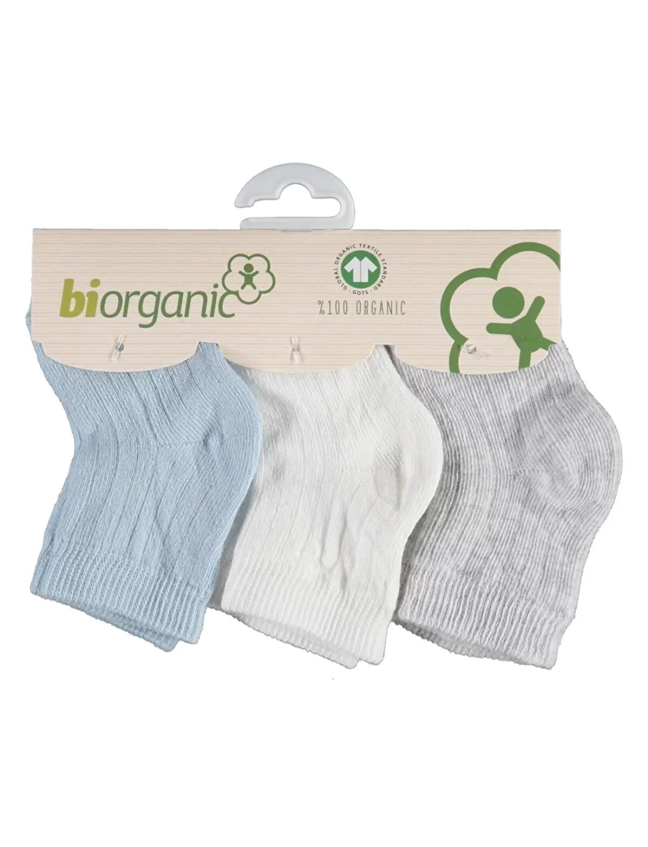 Bibaby Biorganik Desenli Basic 3Lü Çorap 68344 Beyaz-Mavi-Gri