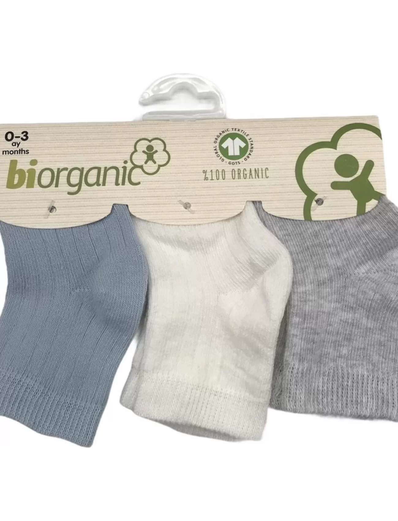 Bibaby Biorganik Desenli Basic 3Lü Çorap 68344 Mavi Ekru Gri