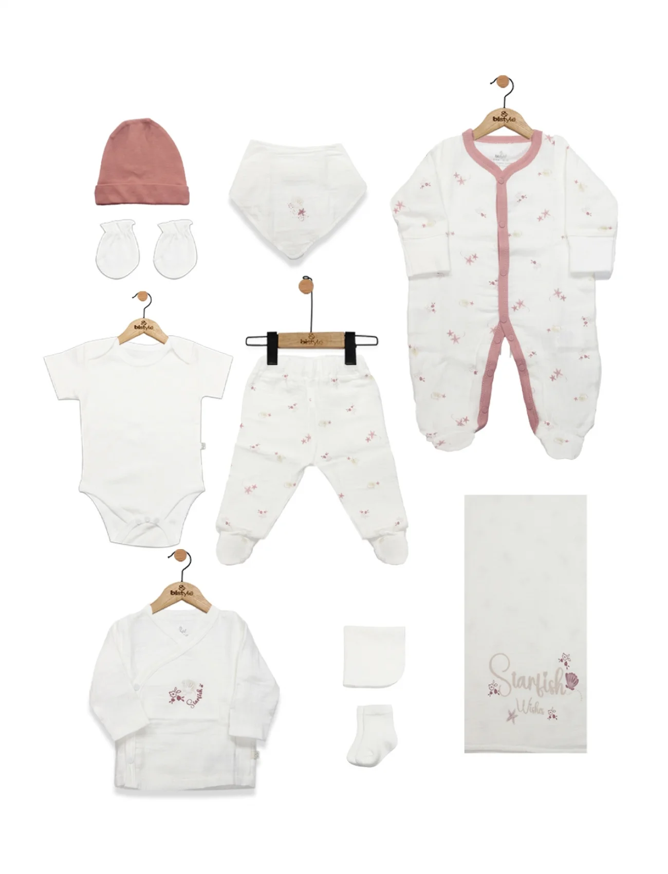 Bistyle 10lu Hastane Çıkışı Müslin Starfish Wishes 11120 Pembe