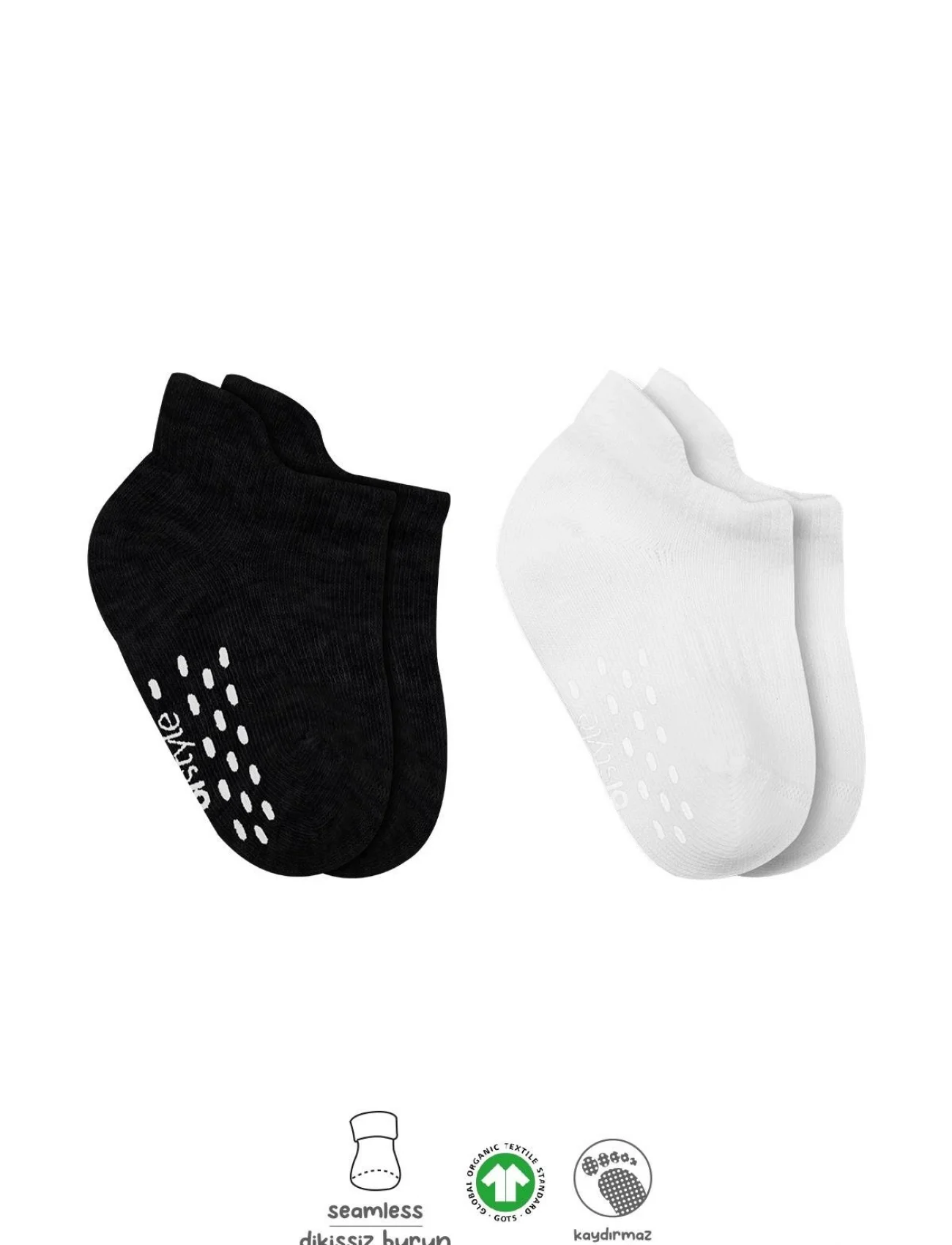 Bistyle 2li Sneakers Kaymaz Basic Penye Çorap Bs20103 Siyah Ekru