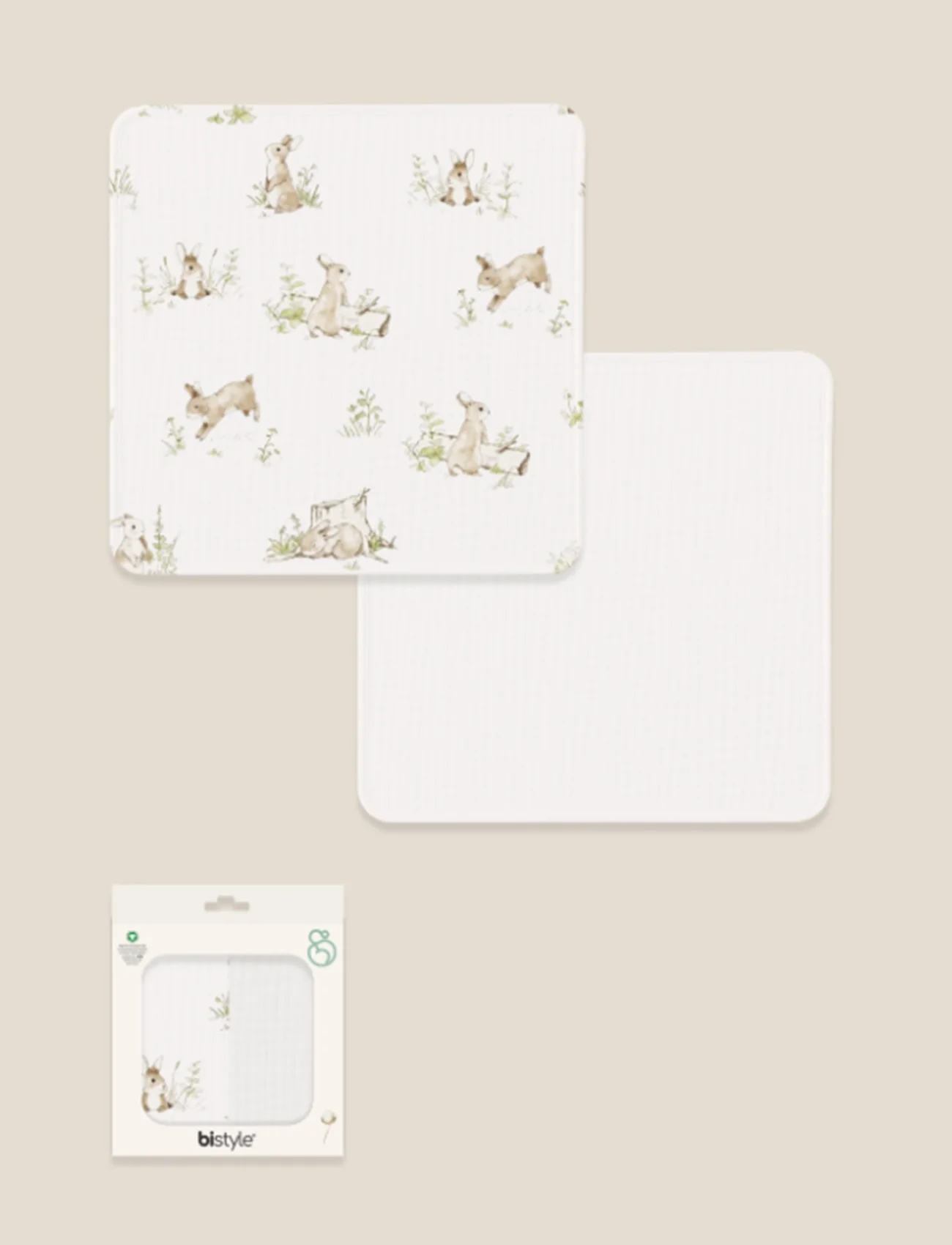 Bistyle 2li Müslin Battaniye Family Rabbit Kutulu 70144 75x75cm Beyaz