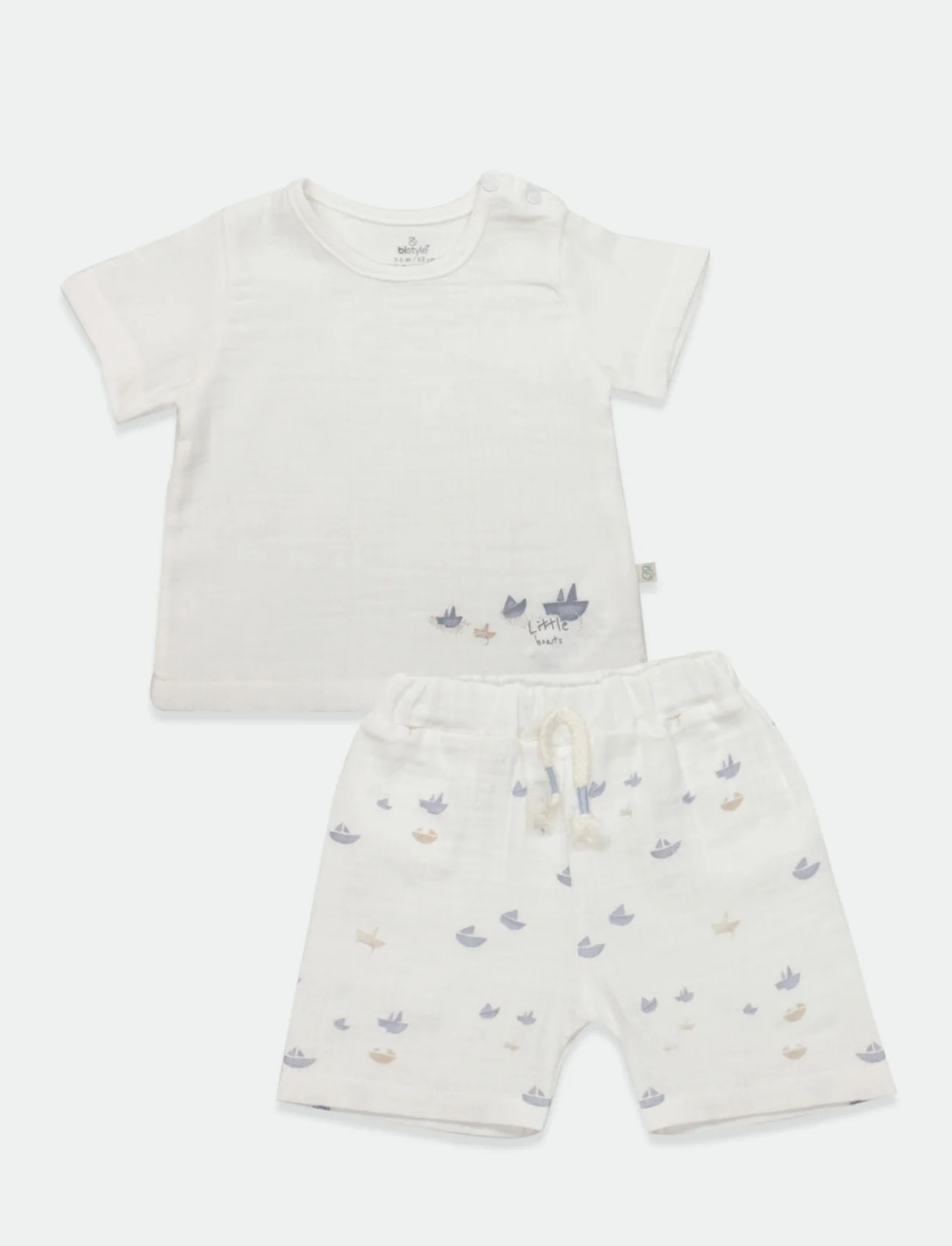 Bistyle 2li Takım Şort Müslin Little Boats 14126 Ekru