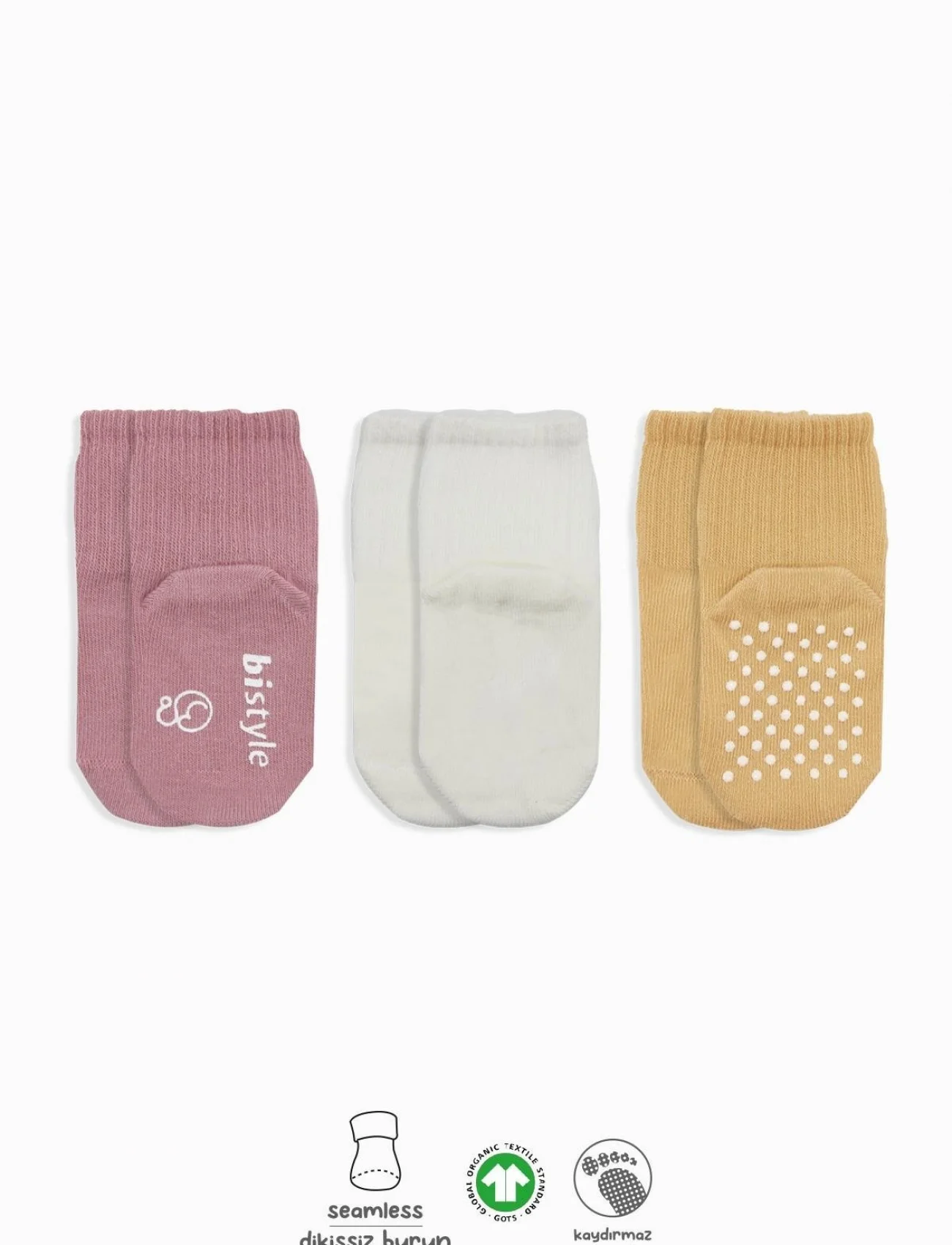 Bistyle Basic Kaymaz Penye Soket Çorap 3lü Bs10107 Pudra Ekru Somon