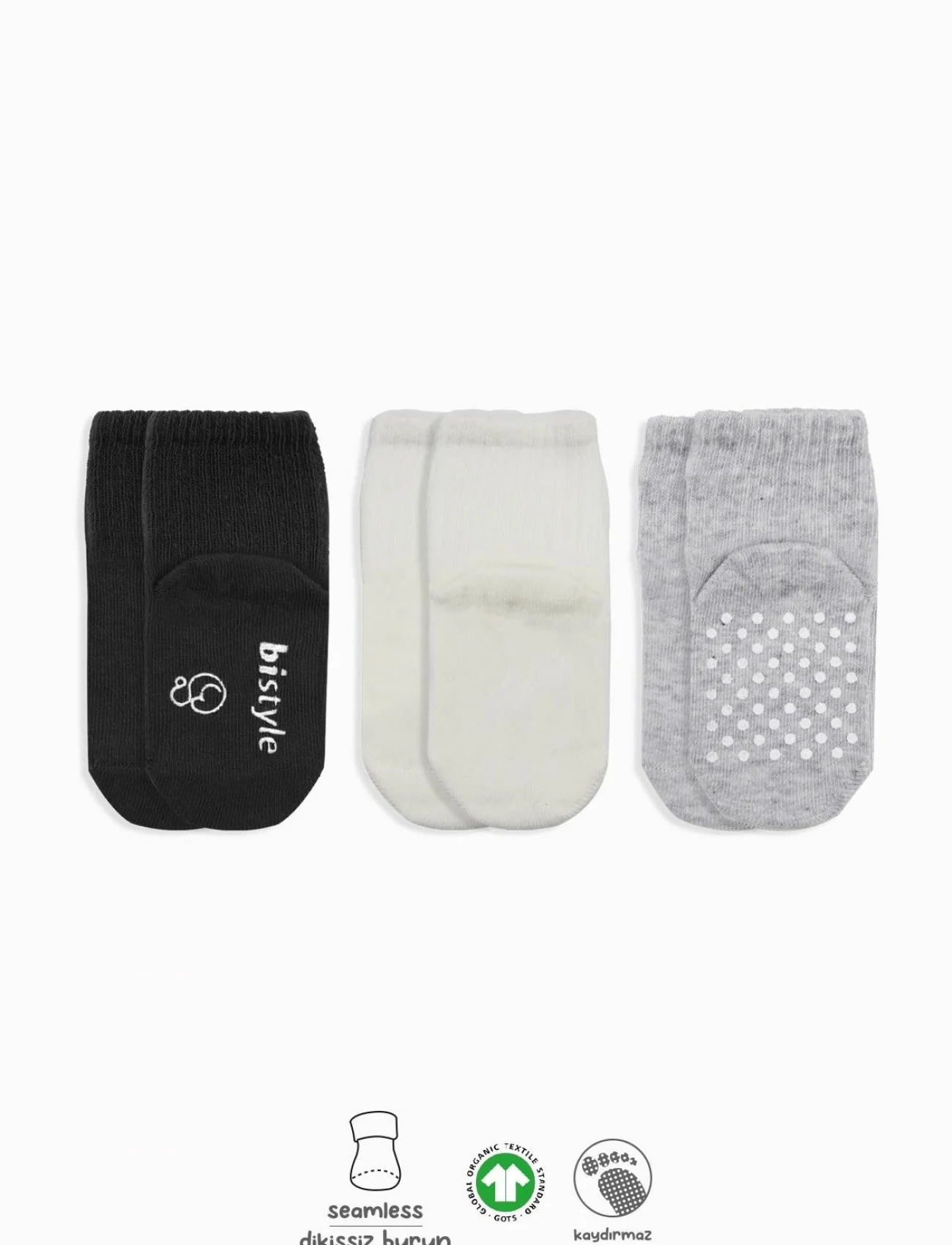 Bistyle Basic Kaymaz Penye Soket Çorap 3lü Bs10107 Siyah Ekru Gri