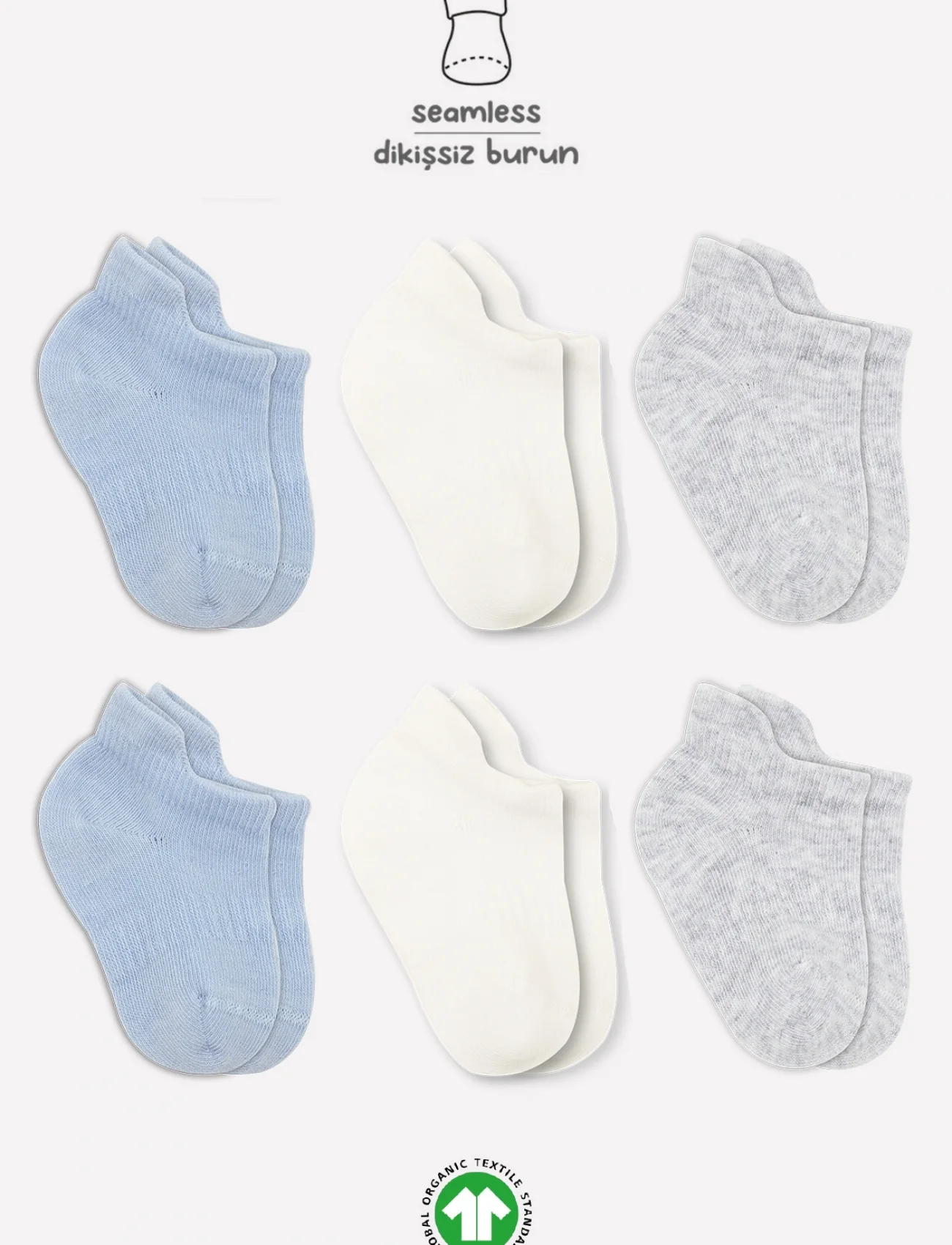 Bistyle Basic Penye Sneakers Çorap 6lı Bs20101b Mavi Ekru Gri