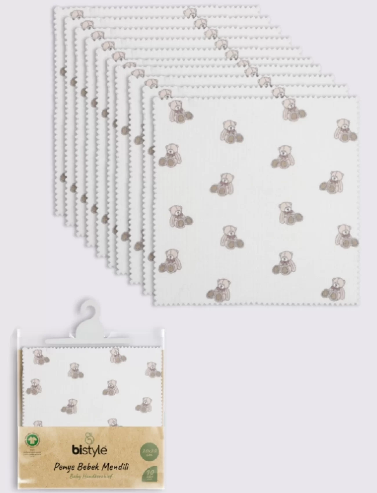 Bistyle Bear 20x20 10lu Penye Mendil 90162 Ekru