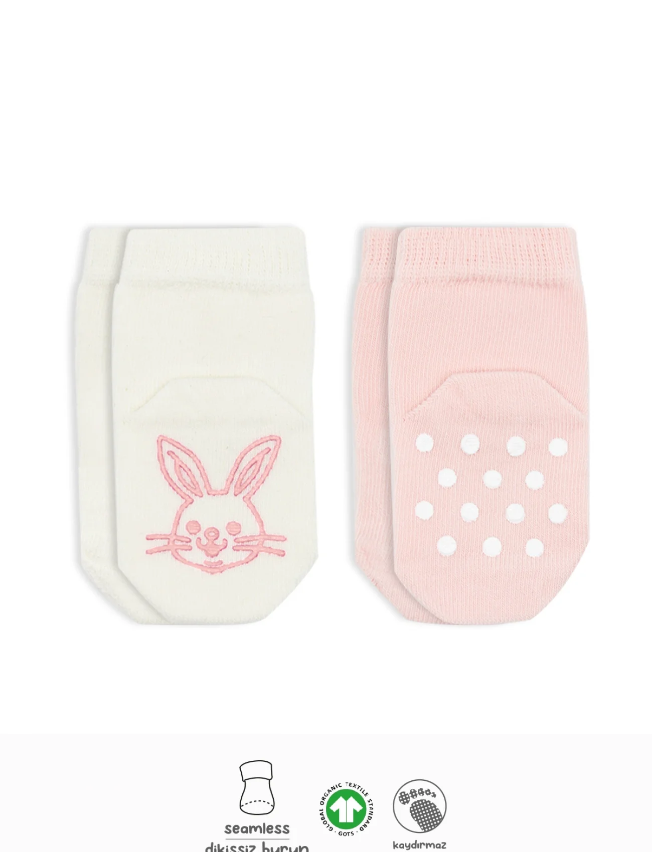 Bistyle Hayvan Figürlü Kaymaz Soket Çorap 2Li BS10104 Pembe Ekru