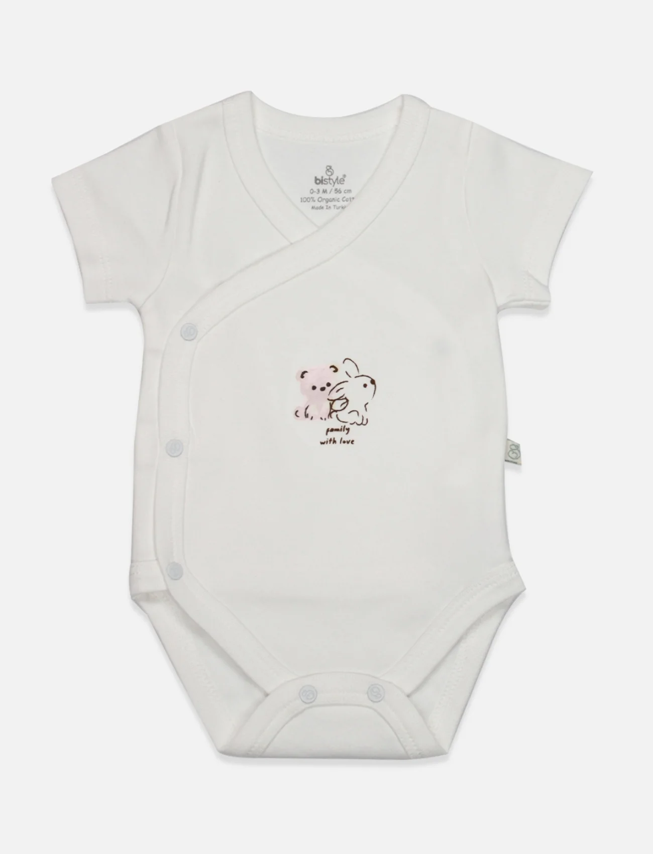 Bistyle Kruvaze Body Yarım Kol Love You Family 17144 Pudra