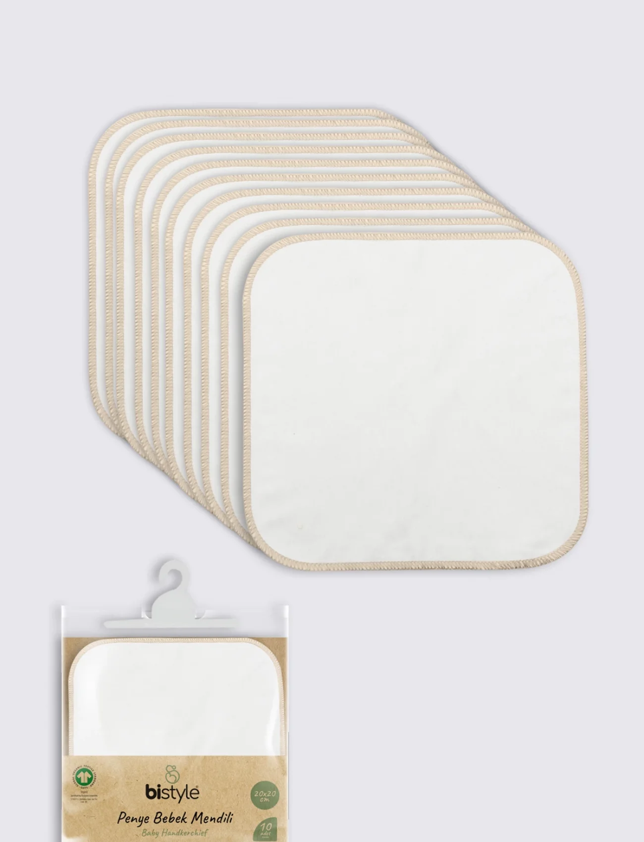 Bistyle Organik 20x20 10lu Penye Mendil 90102 Ekru