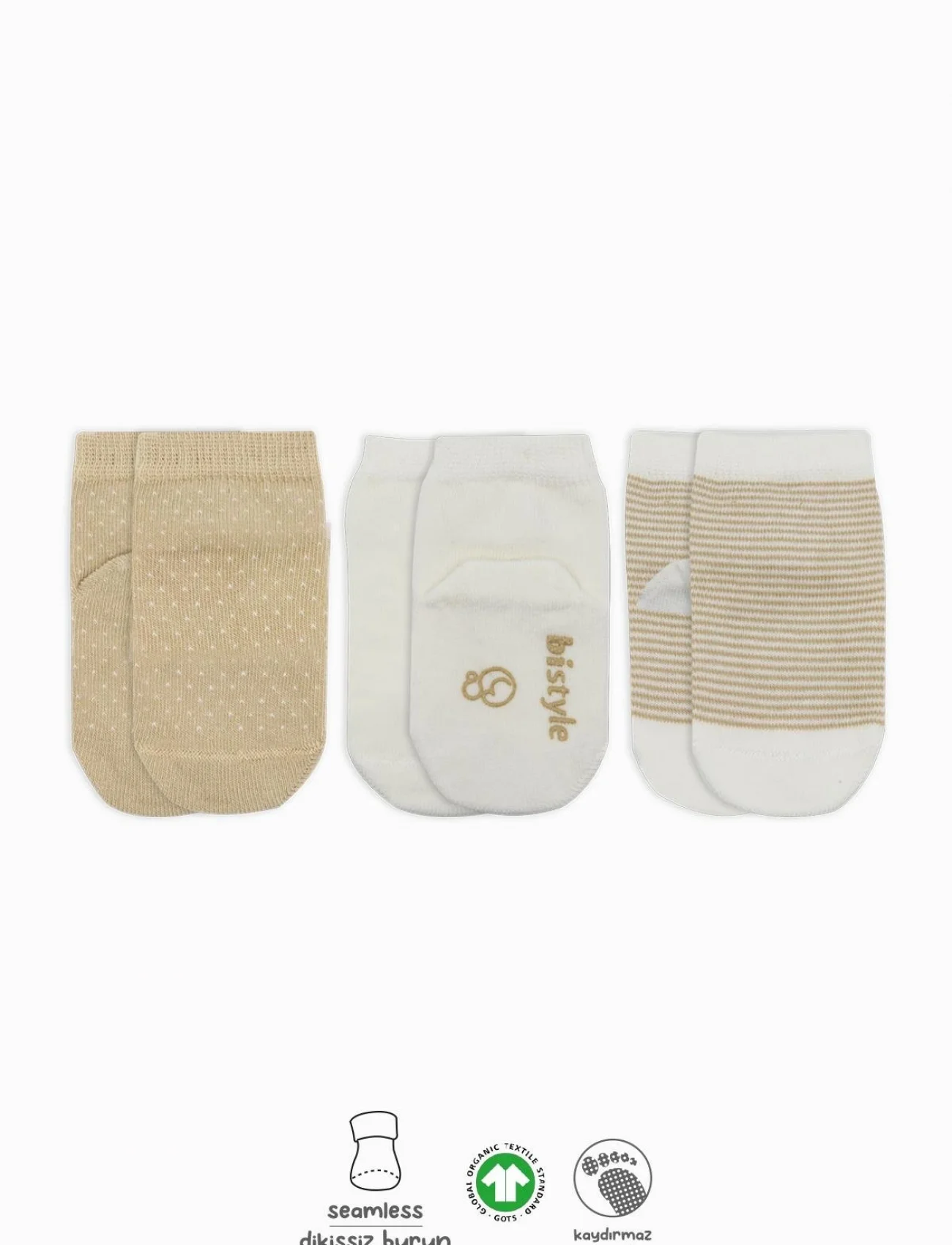 Bistyle Puanlı Kaymaz Penye Soket Çorap 3Lü BS10108 Bej