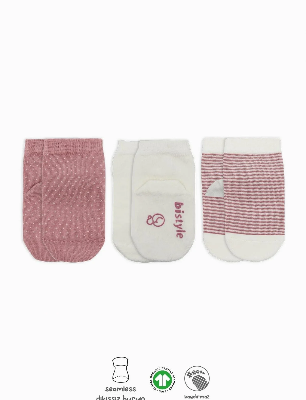 Bistyle Puanlı Kaymaz Penye Soket Çorap 3lü Bs10108 Pudra