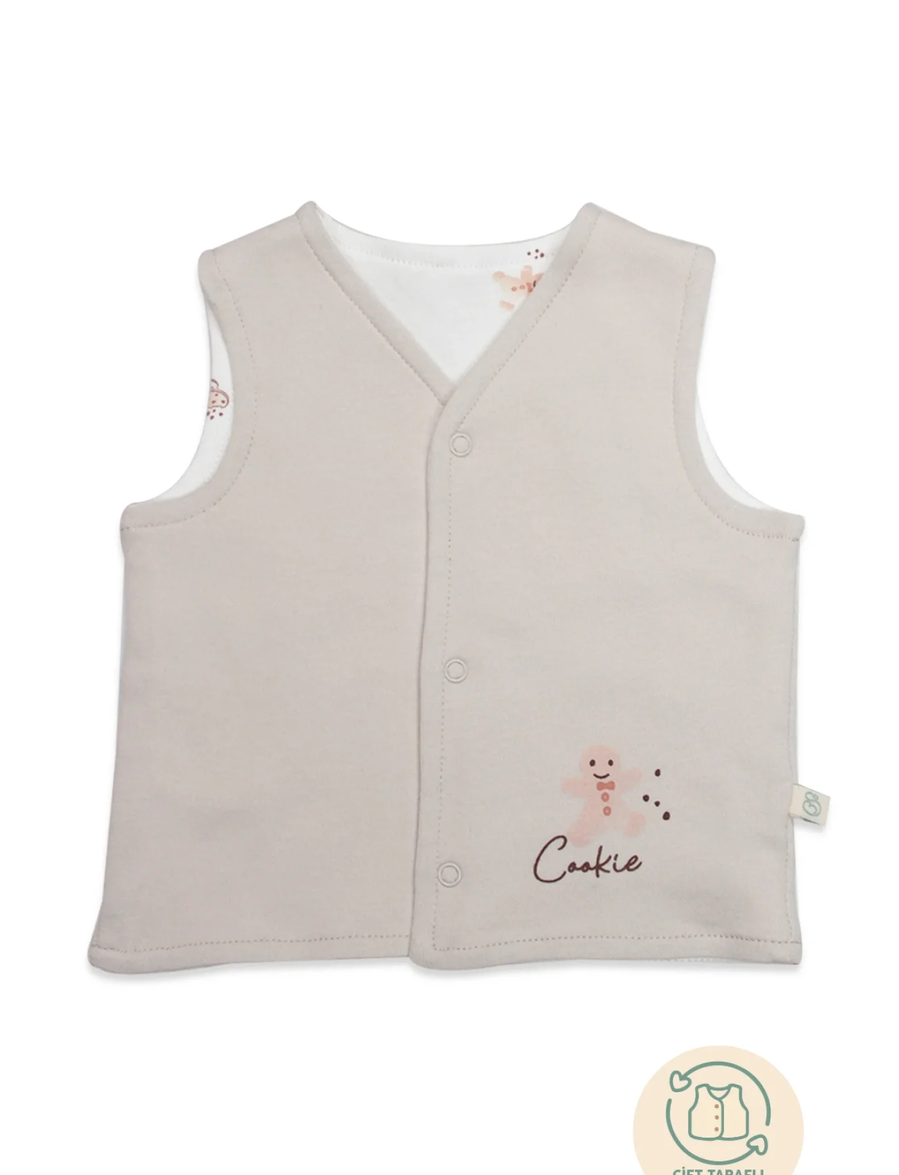 Bistyle Yelek Çift Taraflı Cookies Make Happy 18111 Ekru