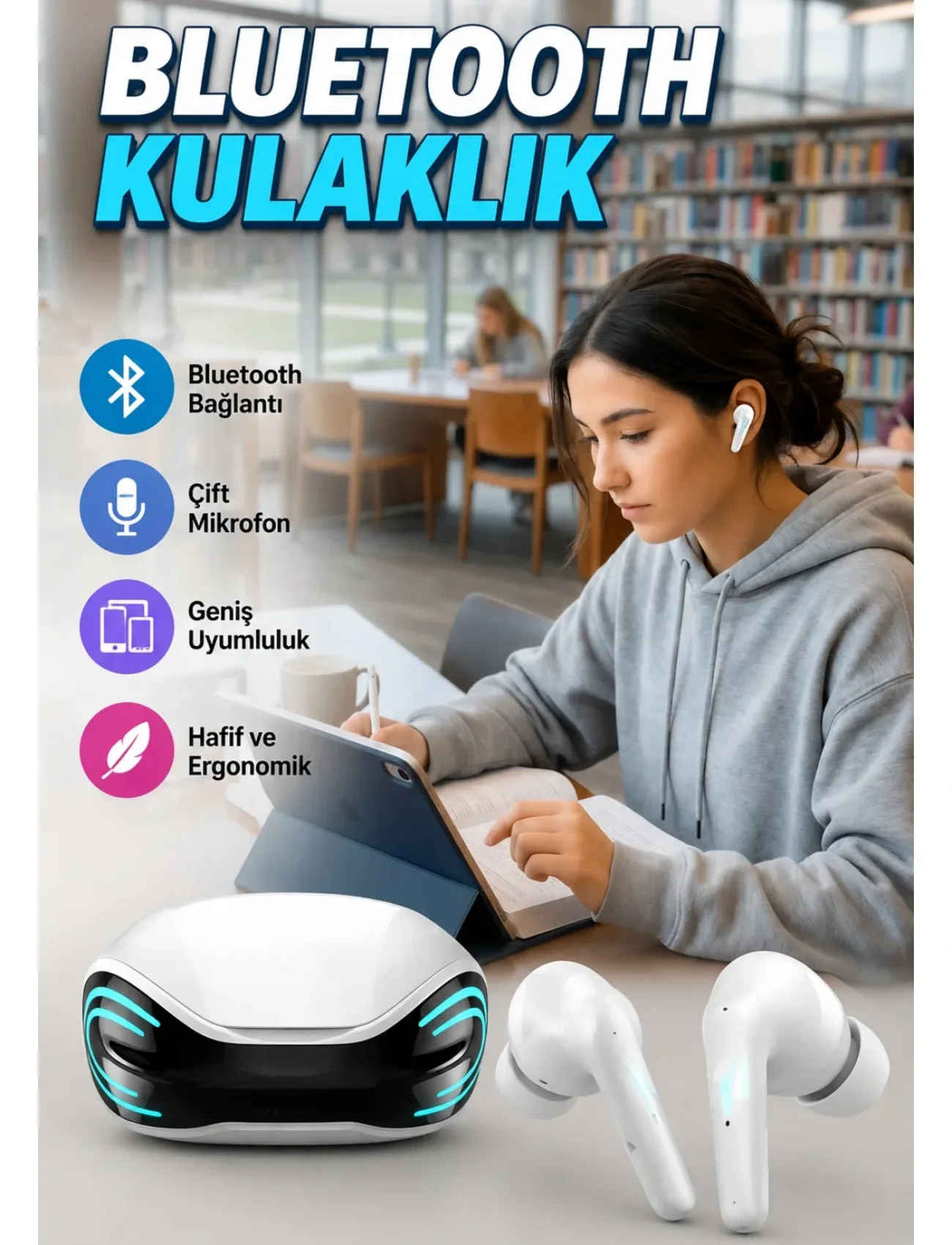 Bluetooth Kulaklık Çift Mikrofon  iPhone 11 iPhone 12 Samsung S23 Redmi Uyumlu