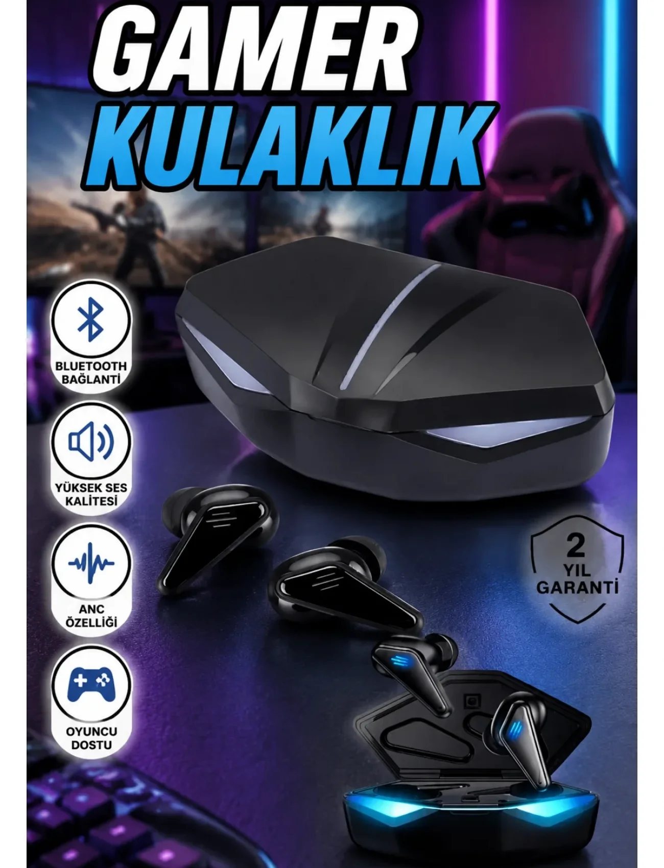 Bluetooth Oyuncu Kulaklığı ANC Özelliği Yüksek Ses Kaliteli
