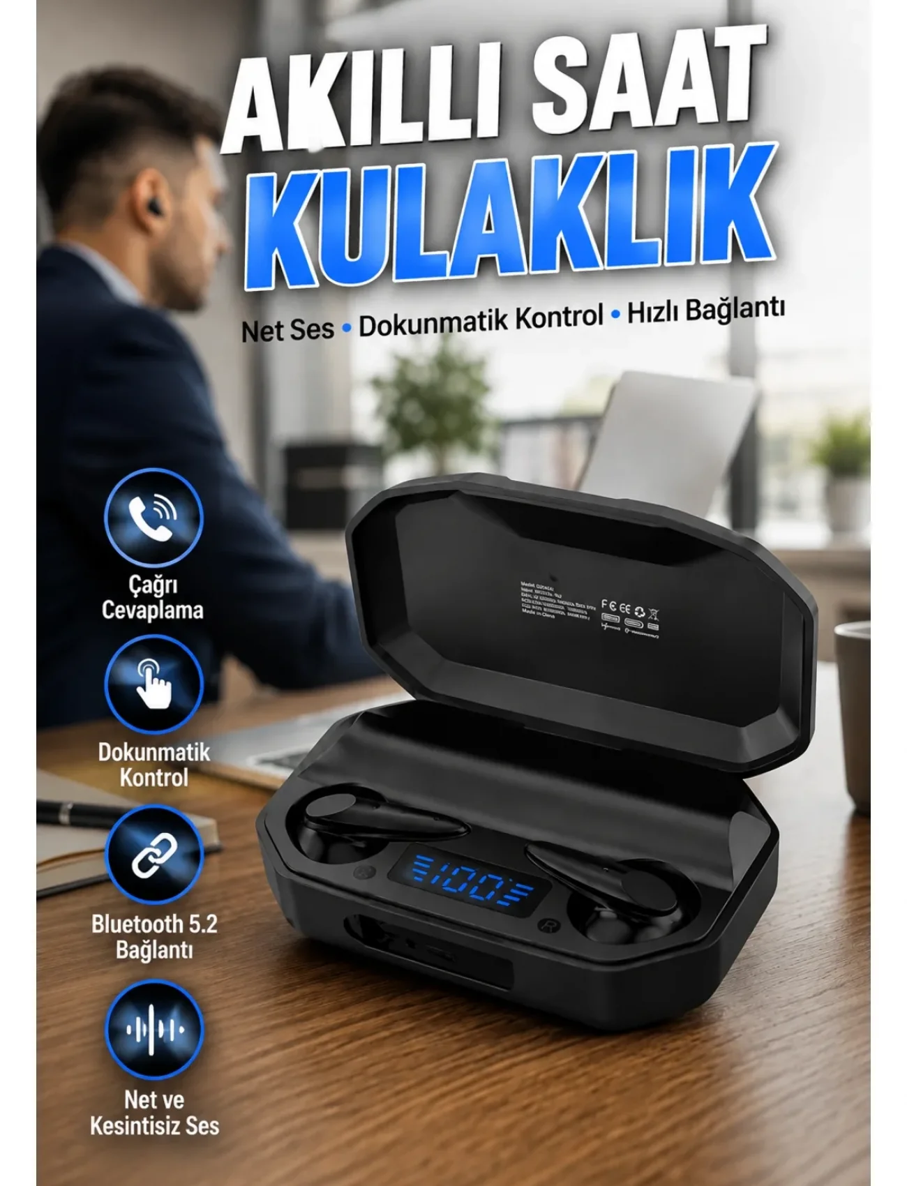 Çağrı Cevaplayabilen Akıllı Saat 5.2 Bluetooth Bağlantılı Kulaklık Yeni Nesil