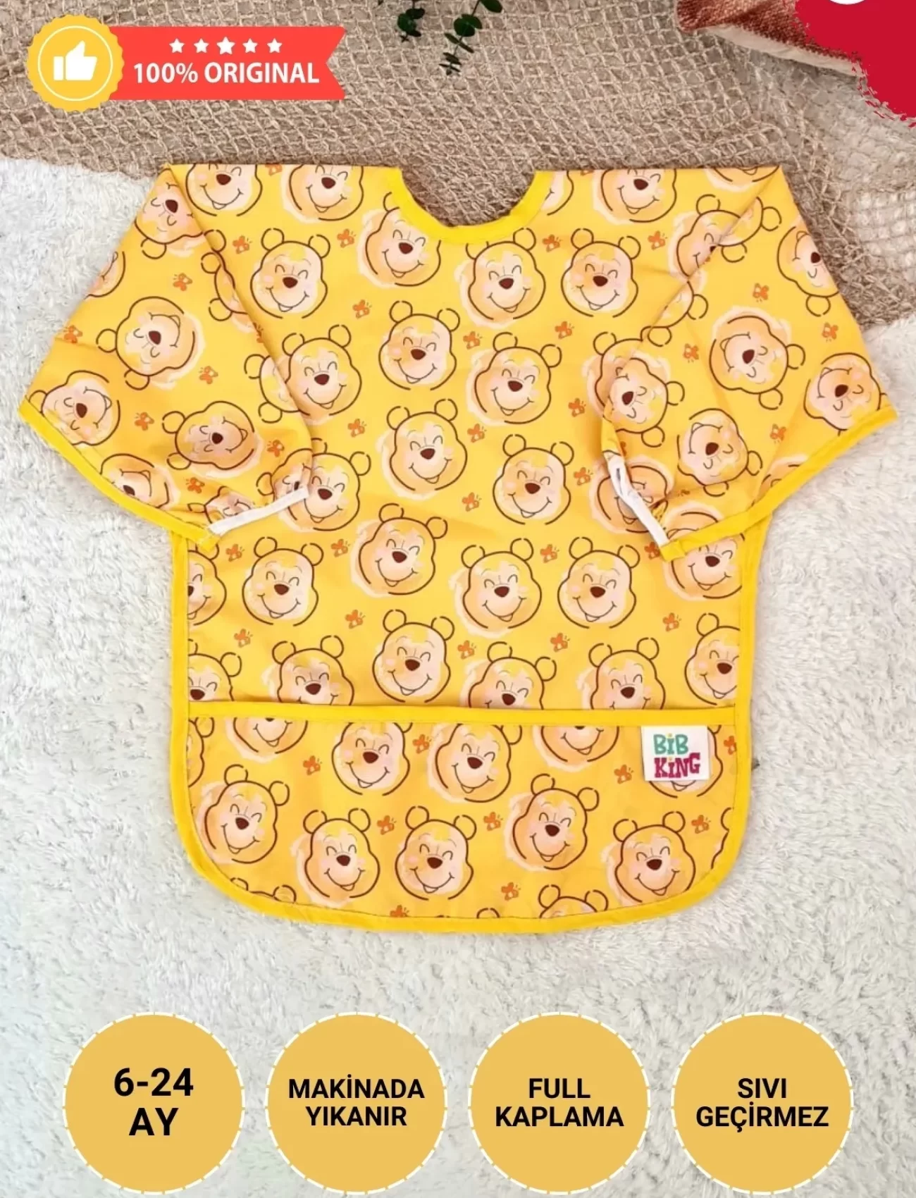 Candar Bear Desenli Sıvı Geçirmez Unisex Aktivite Ve Mama Önlüğü 6-24 Ay