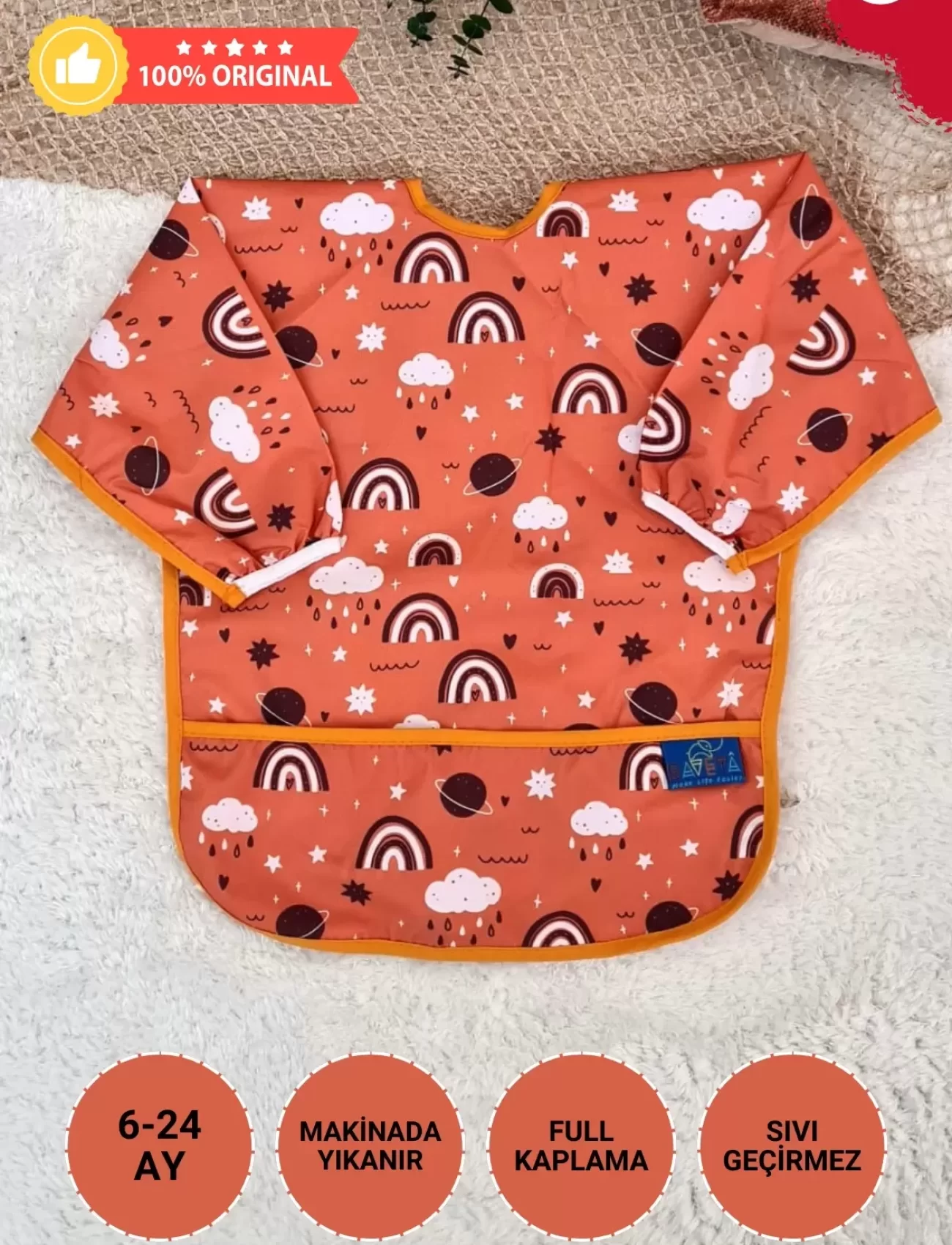 Candar Rainbow Desenli Sıvı Geçirmez Unisex Aktivite Ve Mama Önlüğü 6-24 Ay