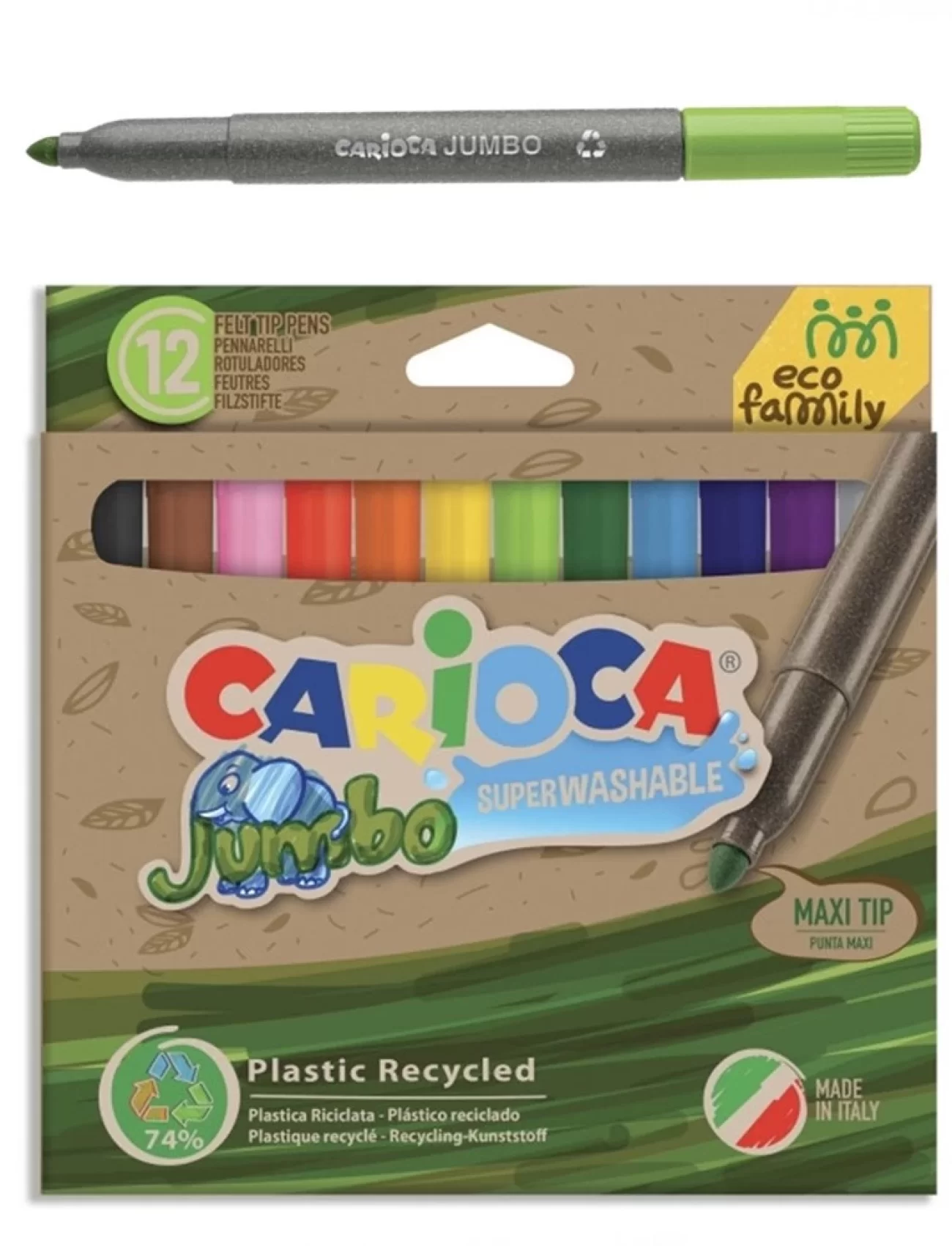 Carioca Eco Family Jumbo Süper Yıkanabilir Keçeli Boya Kalemi 12Li