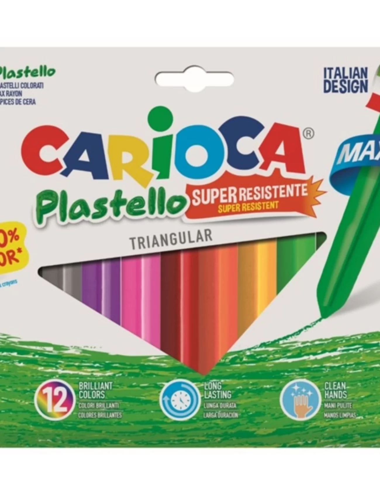 Carioca Jumbo Üçgen Elleri Kirletmeyen Yıkanabilir Pastel Boya Kalemi 12Li