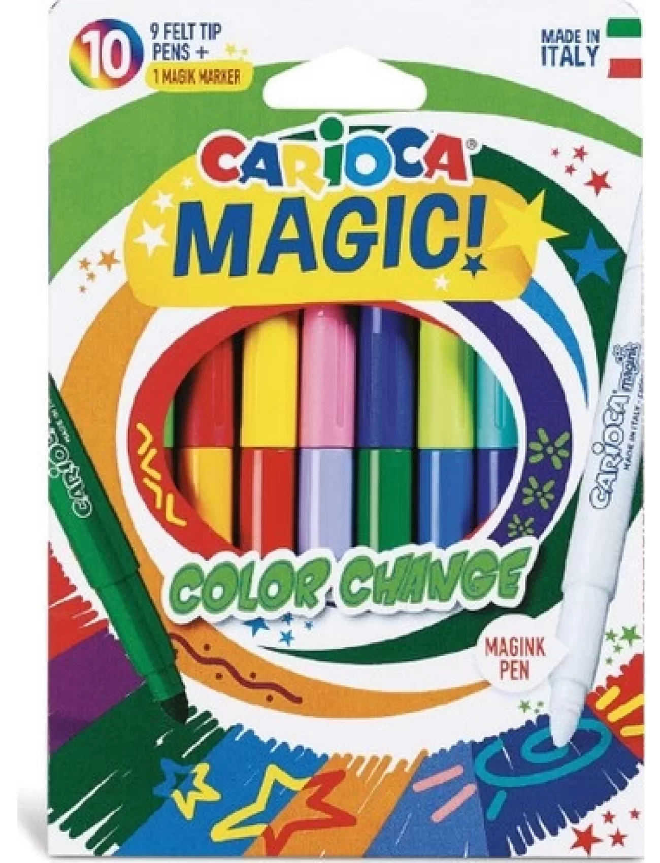 Carioca Renk Değiştiren Sihirli Keçeli Boya Kalemi (9 Renk + 1 Renk Değiştirici Beyaz Kalem)