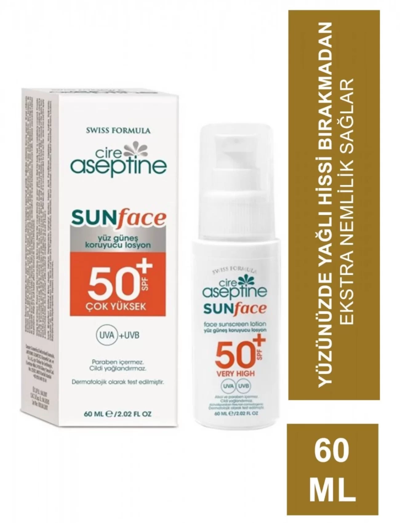 Cire Aseptine Sun Yüz Güneş Koruyucu Losyon 50 SPF 60ml