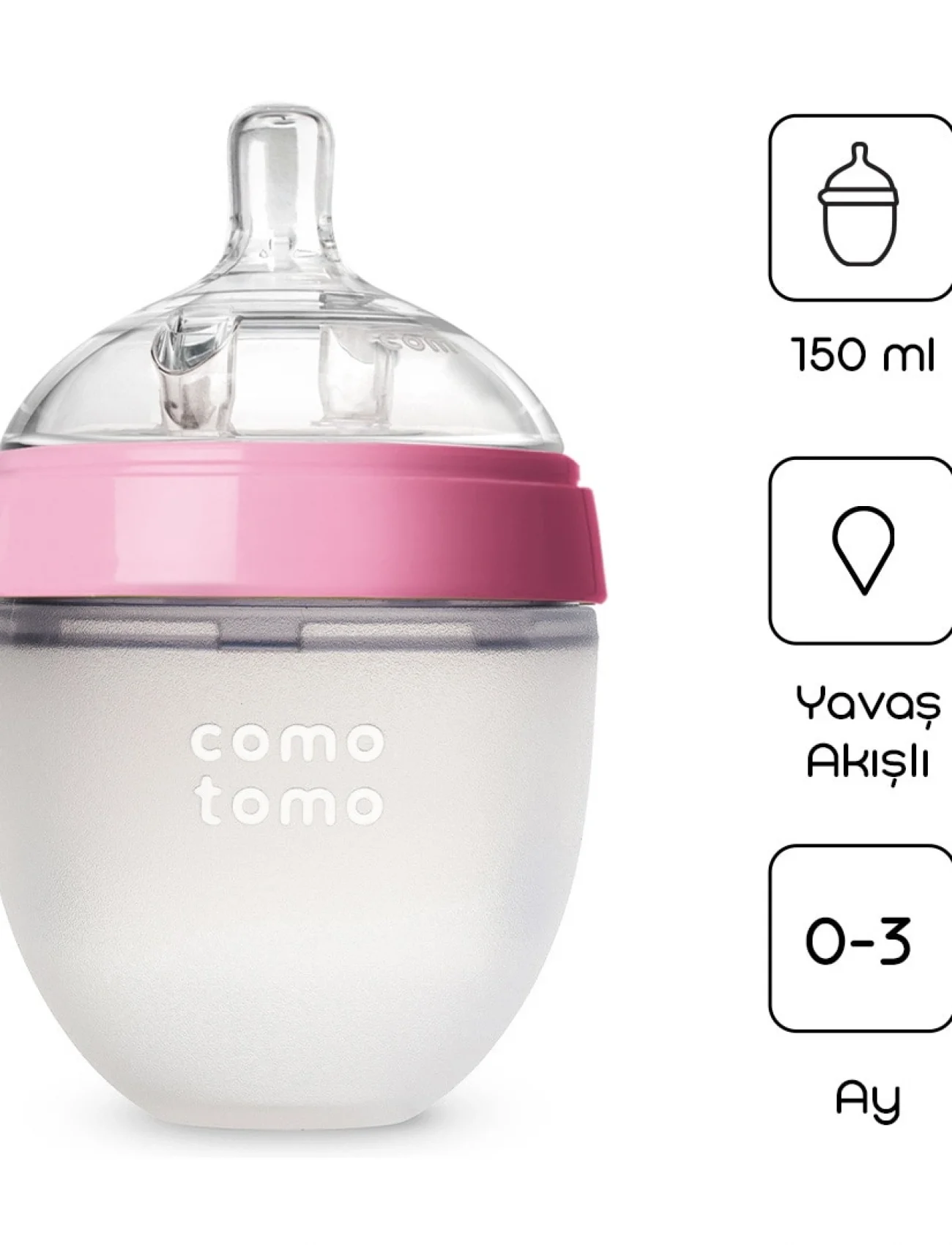 Comotomo Antikolik Silikon Biberon 150 Ml 0-3 Ay Pembe