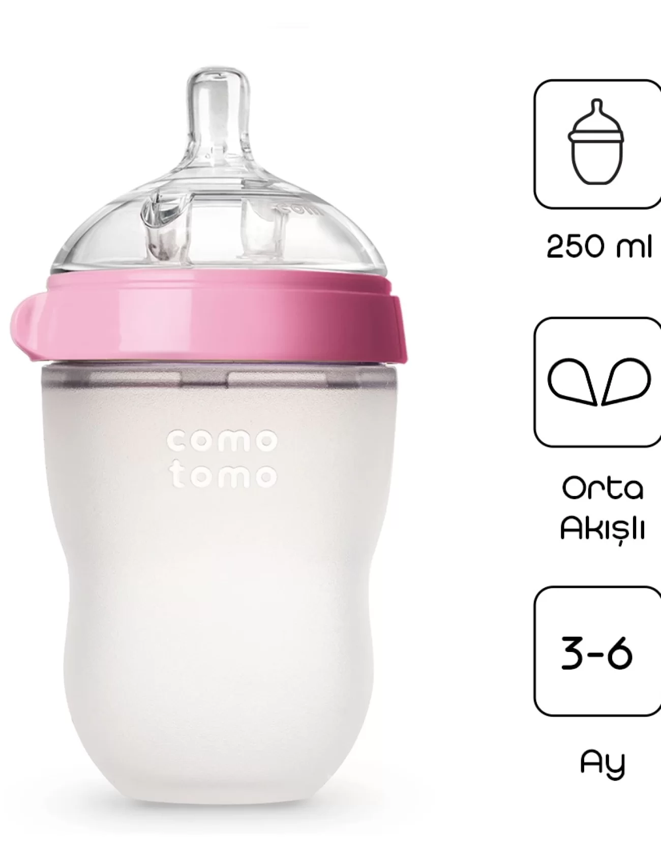 Comotomo Antikolik Silikon Biberon 250 Ml 3-6 Ay Pembe