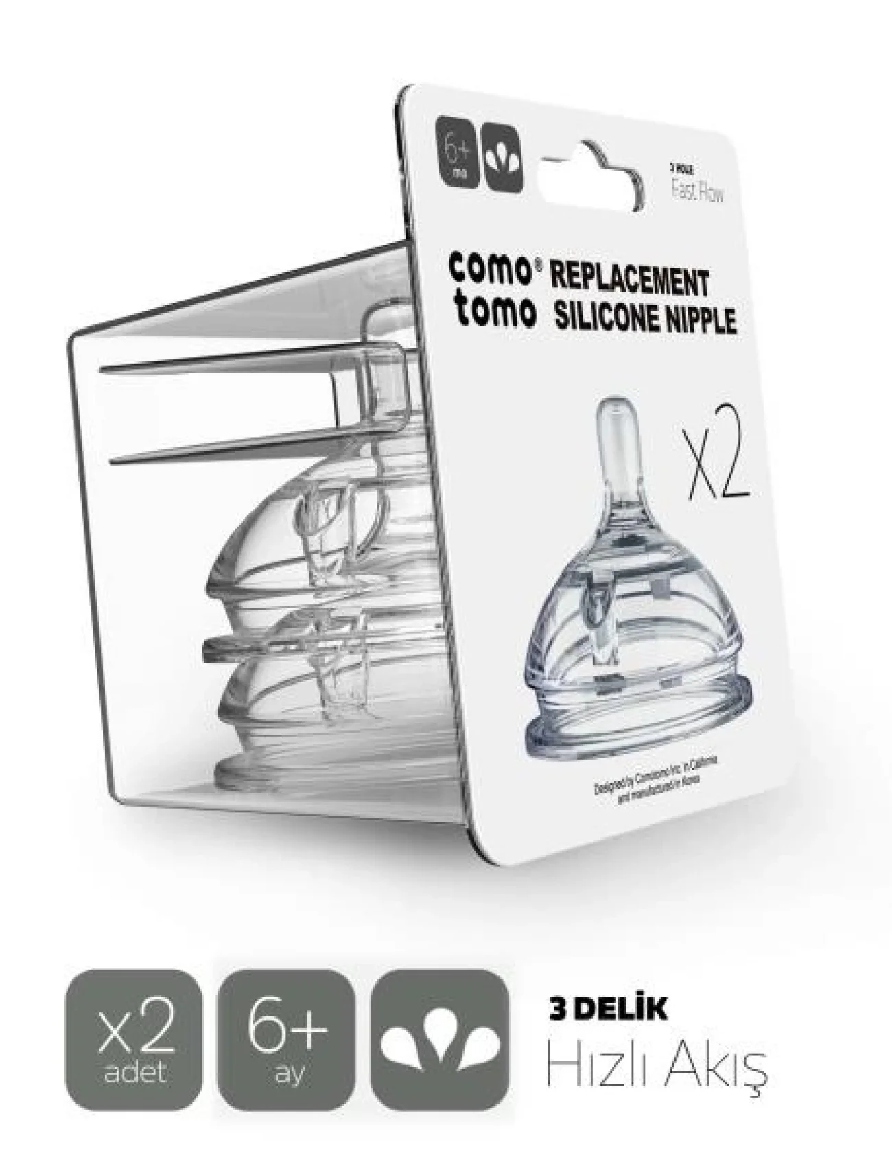 Comotomo Silikon 2li Biberon Emziği Hızlı Akış 6+ Ay