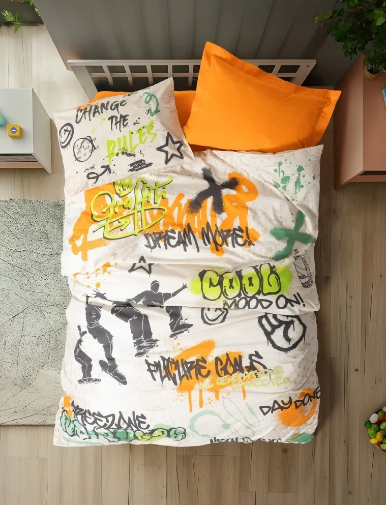 Cotton Box Junior Nevresim Takımı Tek Kişilik Graffiti Oranj