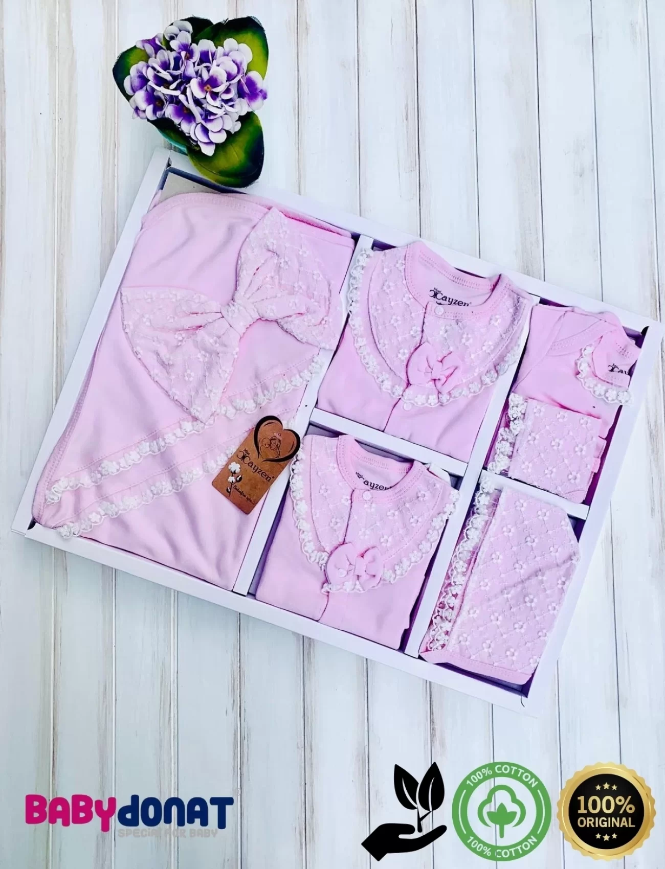 Dantelli Kız Bebek 10 Parça kız Bebek Hastane Çıkışı Kutulu Pembe