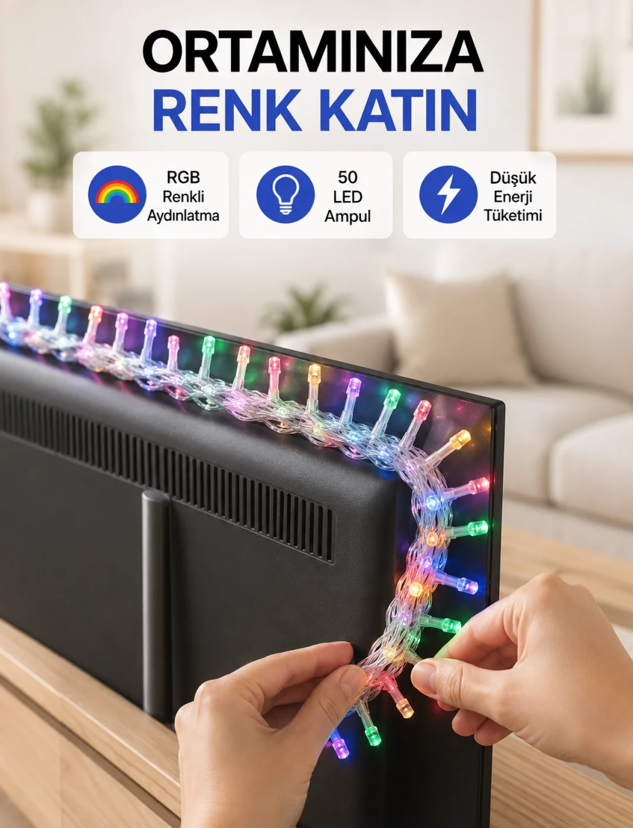 Dekoratif Peri Led 5 m 50 Ampullü Şeffaf Kablo Aydınlatma