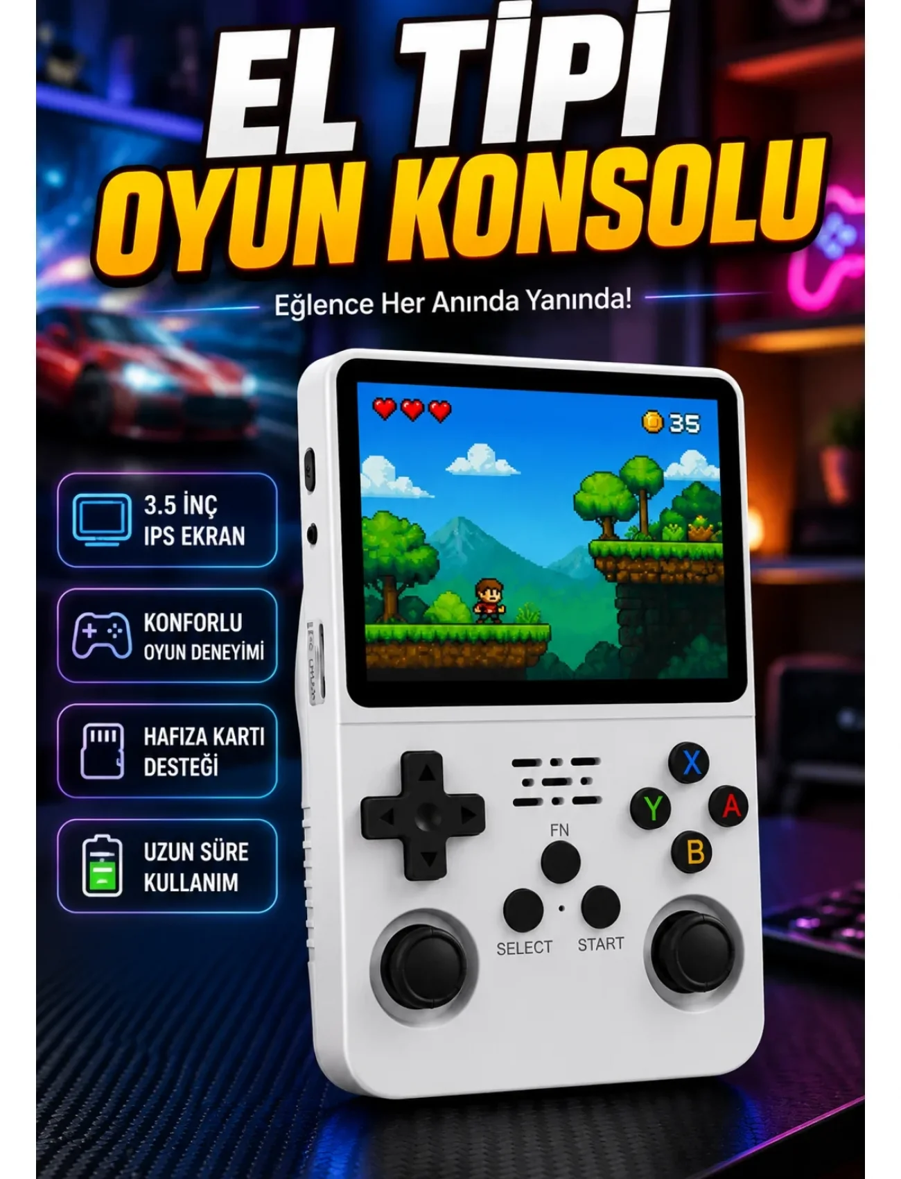 El Tipi Oyun Konsolu 3.5 İnç HD Ekran ve Hafıza Kartı Destekli Yeni Nesil